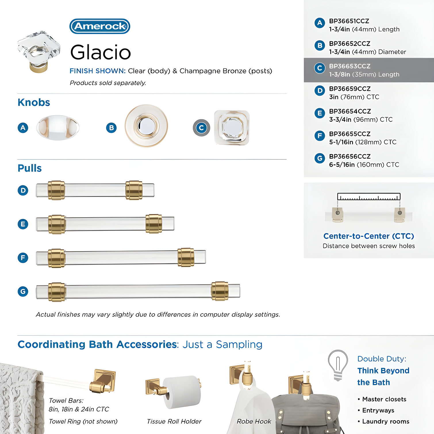 Glacio 1 3/8" Length Square Knob
