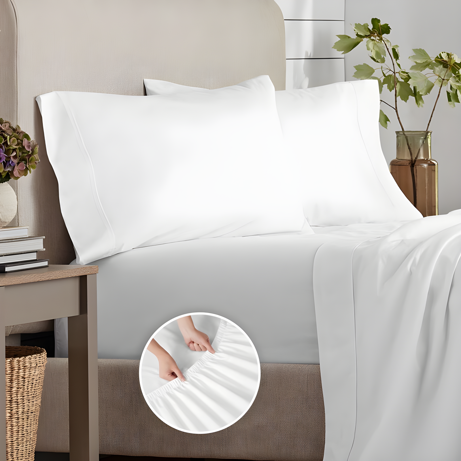 Purity Home Full 300 Thread Count Organic Cotton Brushed Percale Sheet Set Arctic White: GOTS Certified, Deep Pocket, Includes 4pc