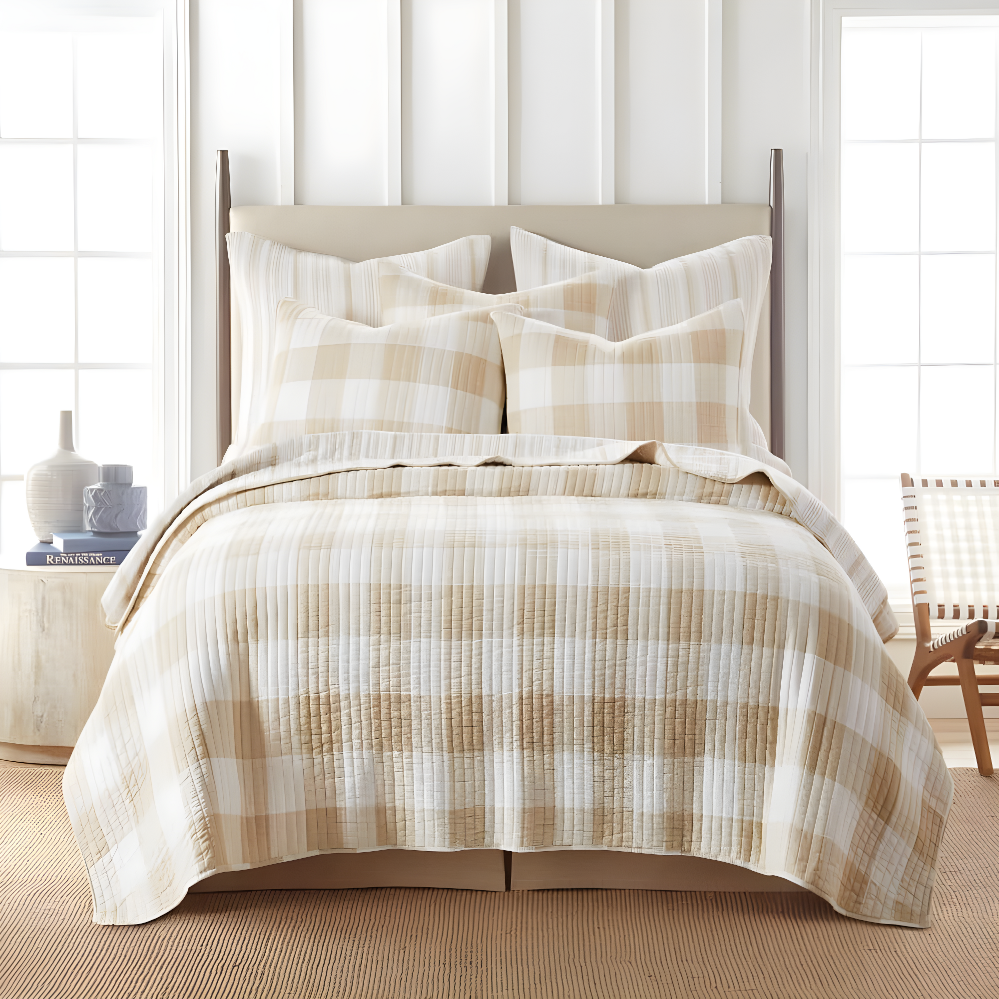 Levtex Home - Camden Euro Sham Set of 2, Taupe and Cream, Stripe