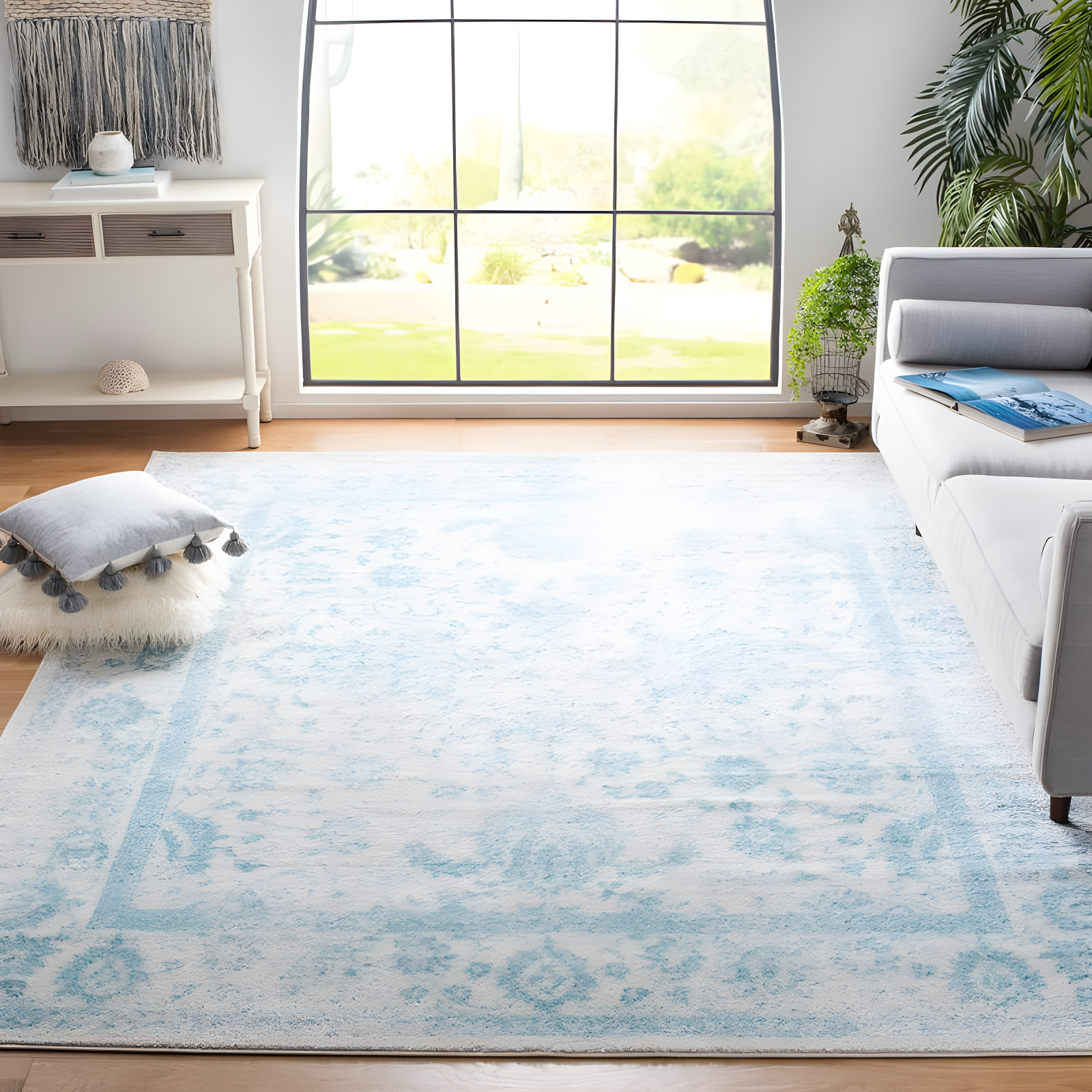 Adirondack ADR109 Machine Made Indoor Area Rug - Ivory/Light Blue - 6'x9' - Safavieh
