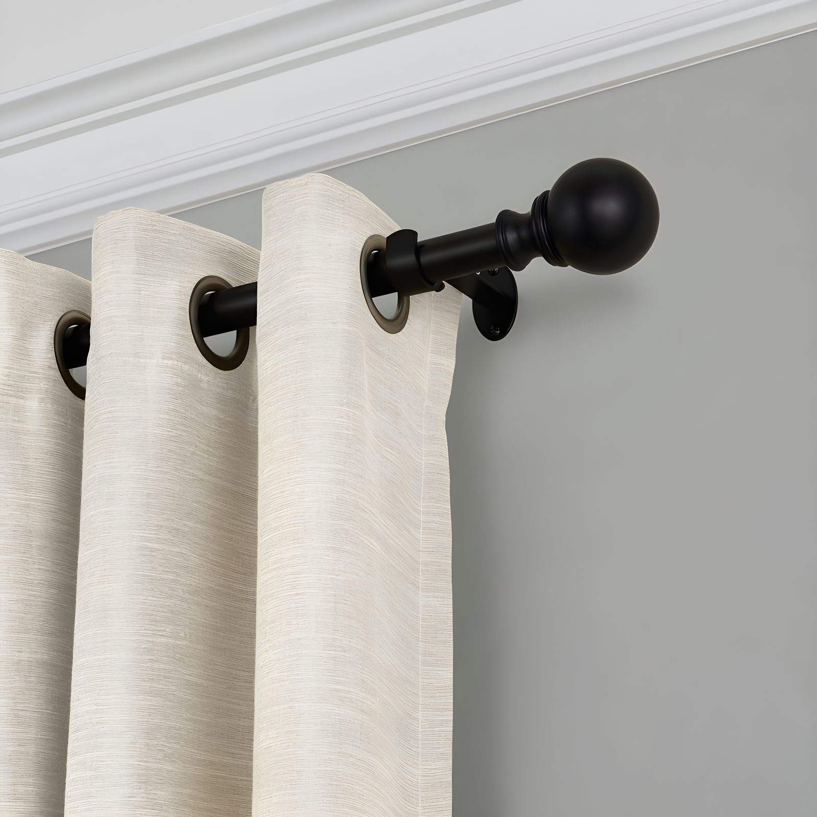 Cordelia 1" Window Drapery Single Curtain Rod with Globe Ball Finial - 86"-120" - Black - Elrene Home Fashions
