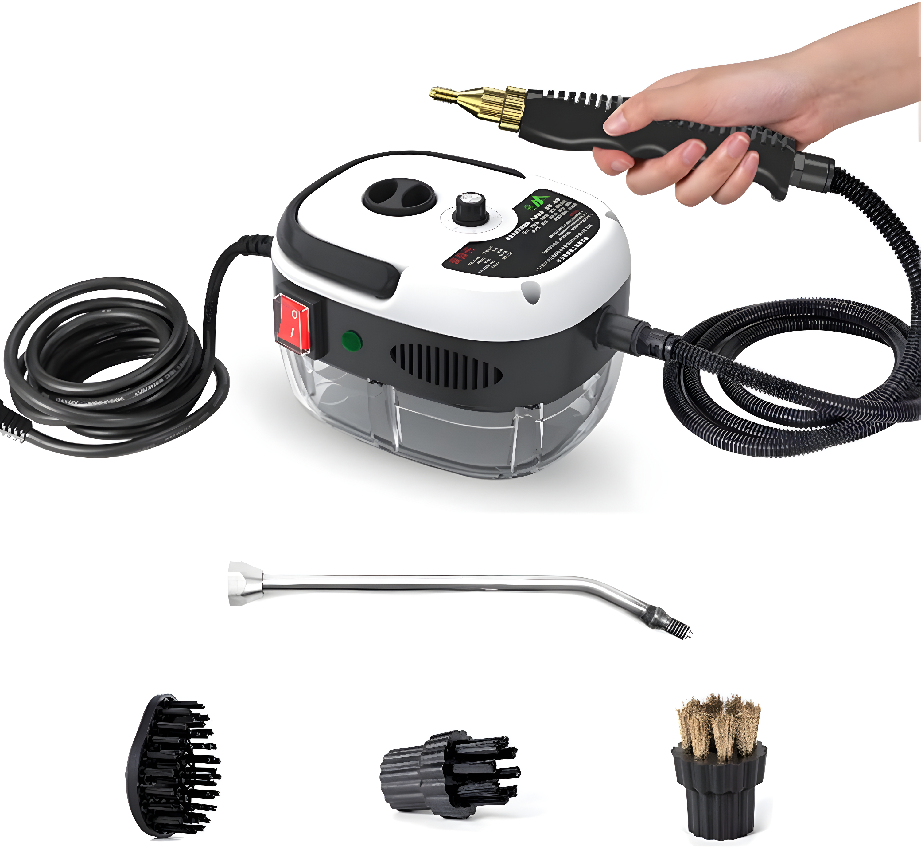 Aoresac 2500W Handheld Steam Cleaner High Temperature Pressurized Steam Cleaning Machine with Brush Heads and Gloves for Kitchen Furniture Bathroom Car White