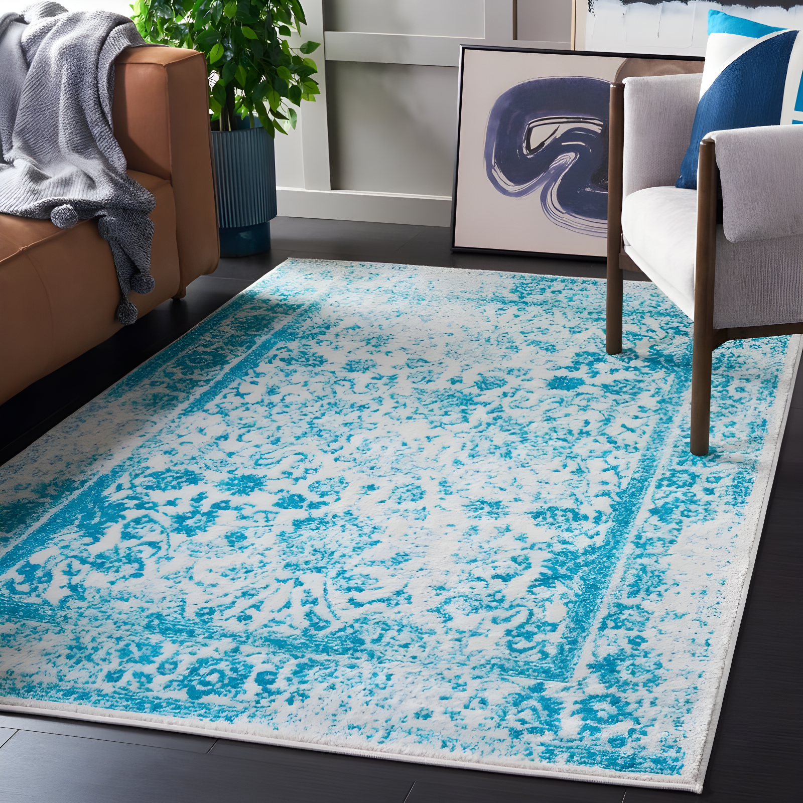 Adirondack ADR109 Machine Made Indoor Area Rug - Ivory/Teal - 5'-1"x7'-6" - Safavieh