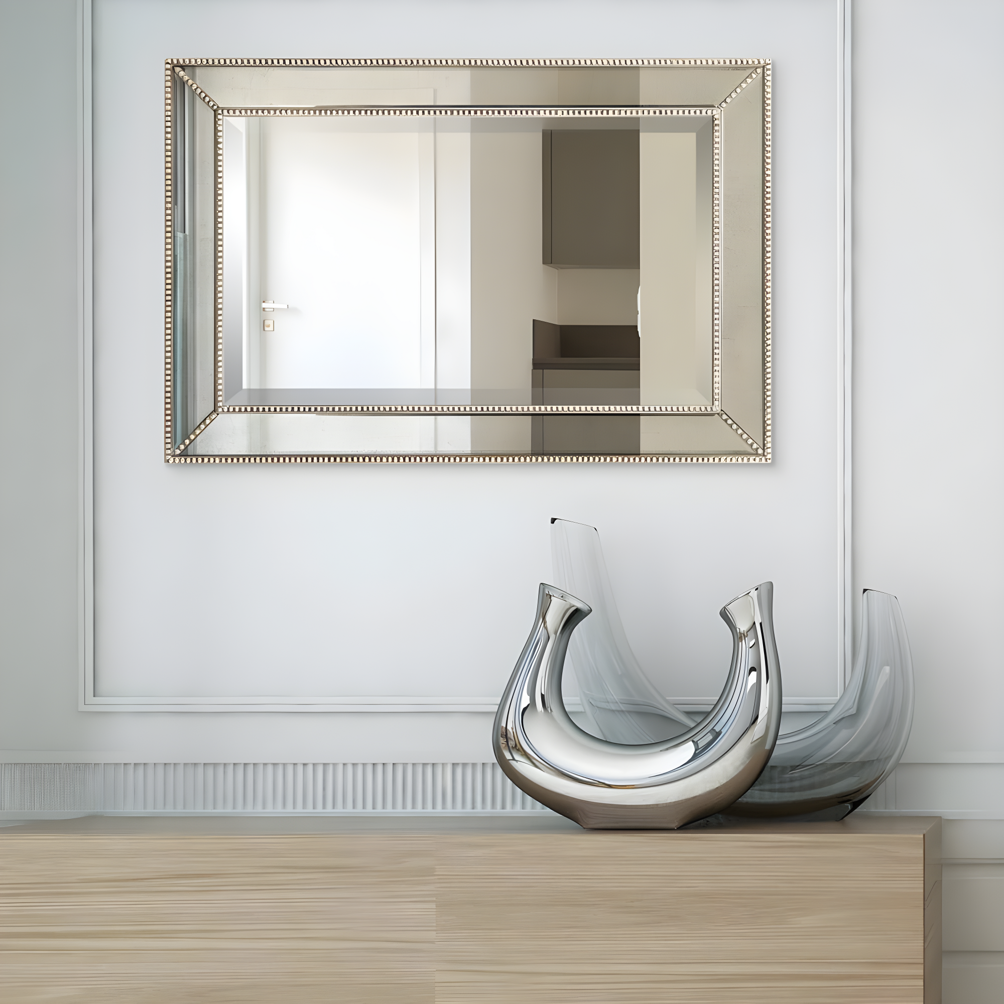 Empire Art Direct Champagne Bead Beveled Rectangular Mirror, 20" x 30", Ready to Hang