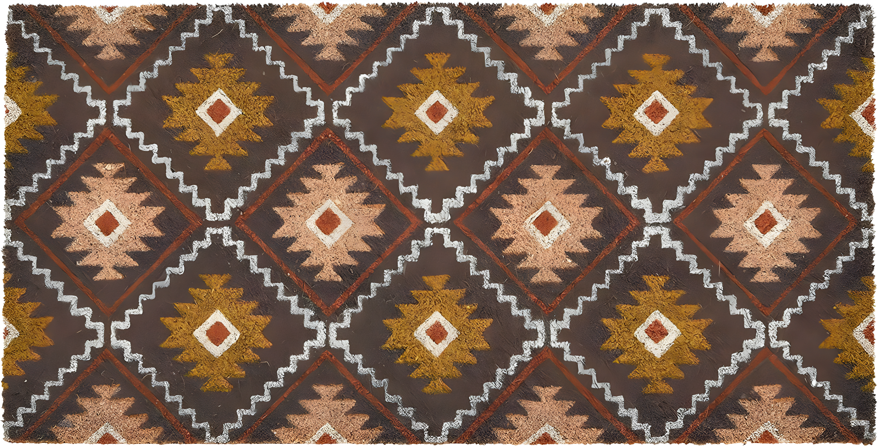 Main + Mesa Natural Coir Doormat with Geometric Print, Multi-color
