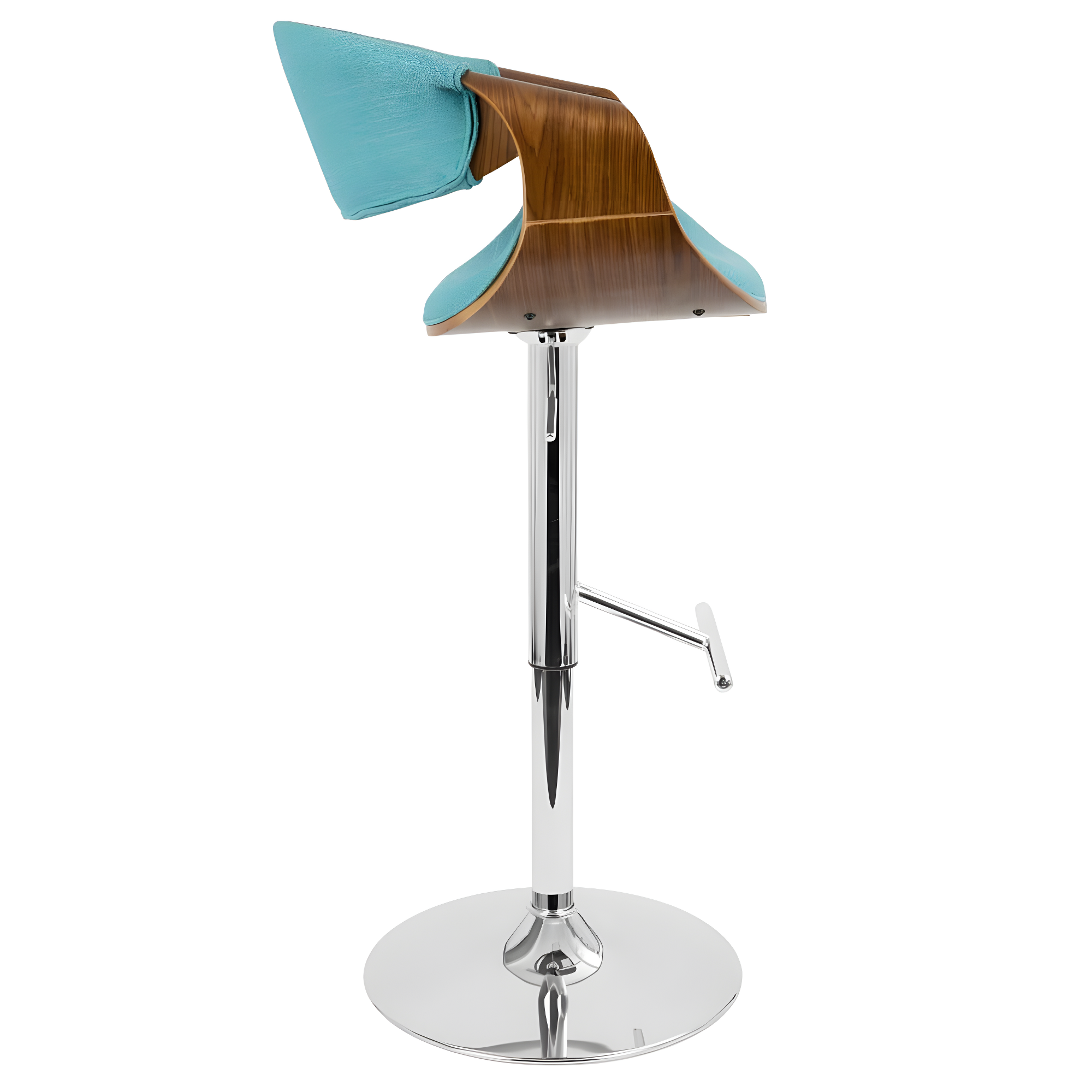 Curvo Mid-Century Modern Adjustable Barstool with Swivel in Walnut and Teal by LumiSource