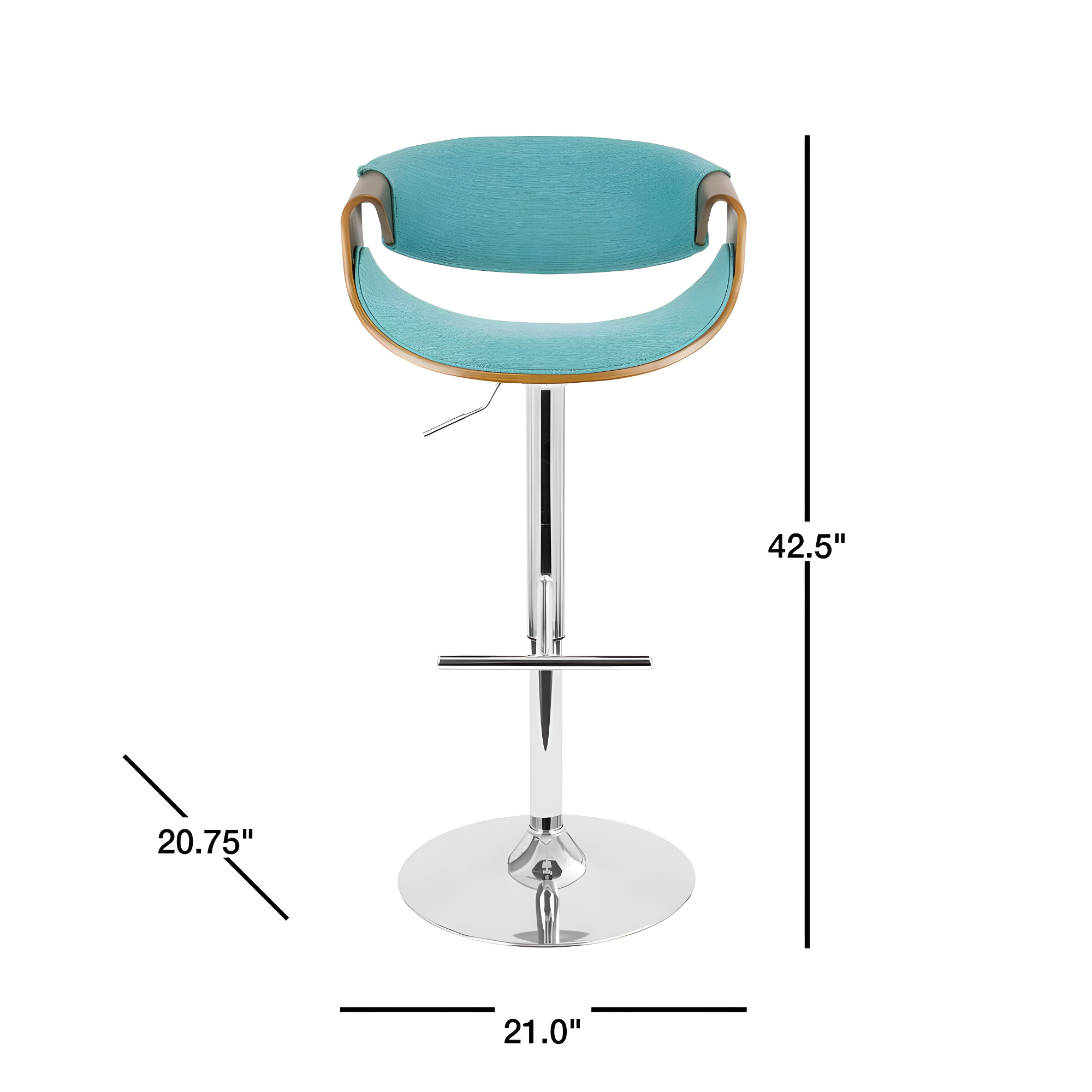 Curvo Mid-Century Modern Adjustable Barstool with Swivel in Walnut and Teal by LumiSource
