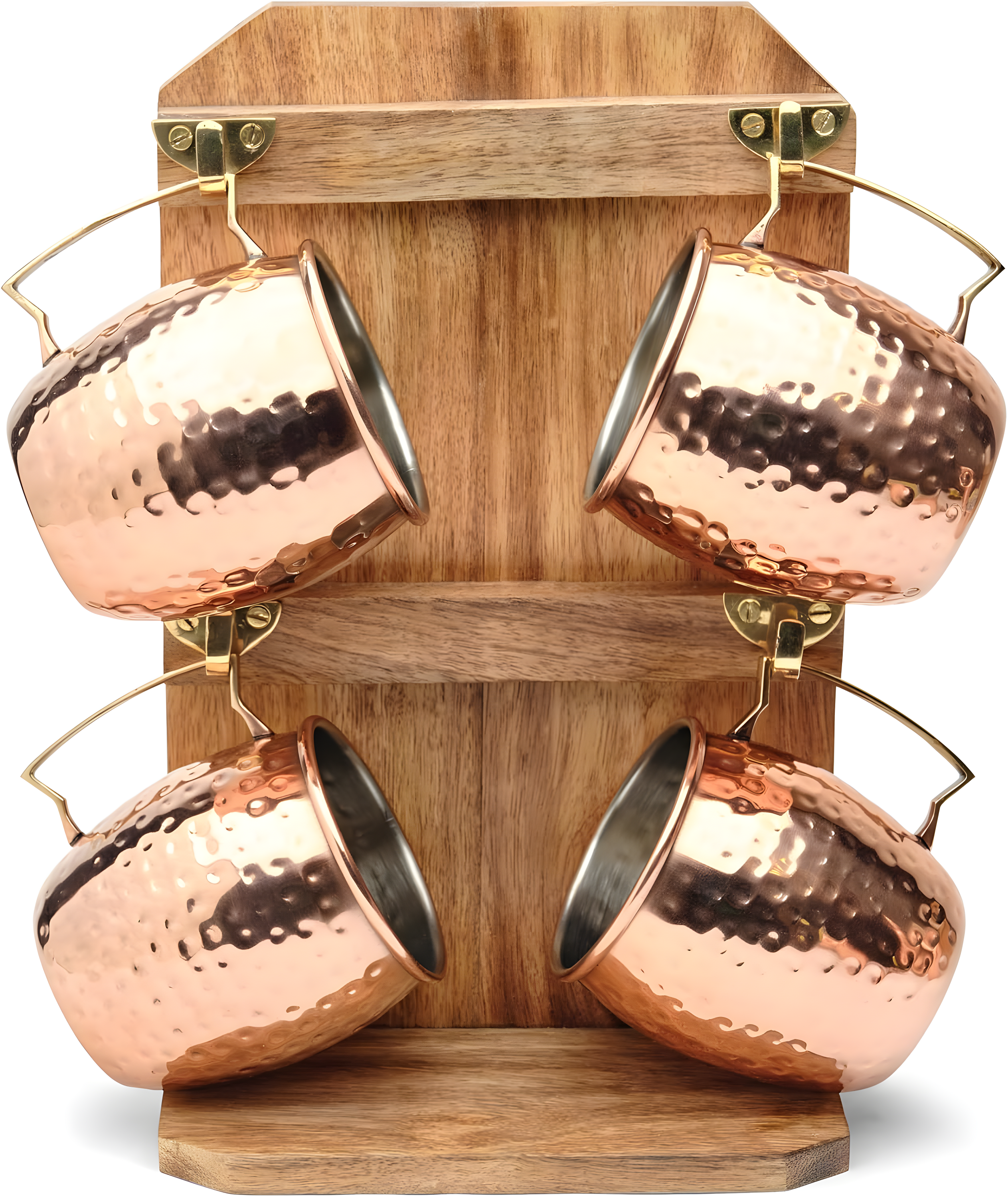 Moscow Mule Mugs | Stainless Steel with Copper Finish | Large 18 Oz Capacity | Set of 4 Mugs | Bonus Solid Wood Mug Stand with Brass Hooks