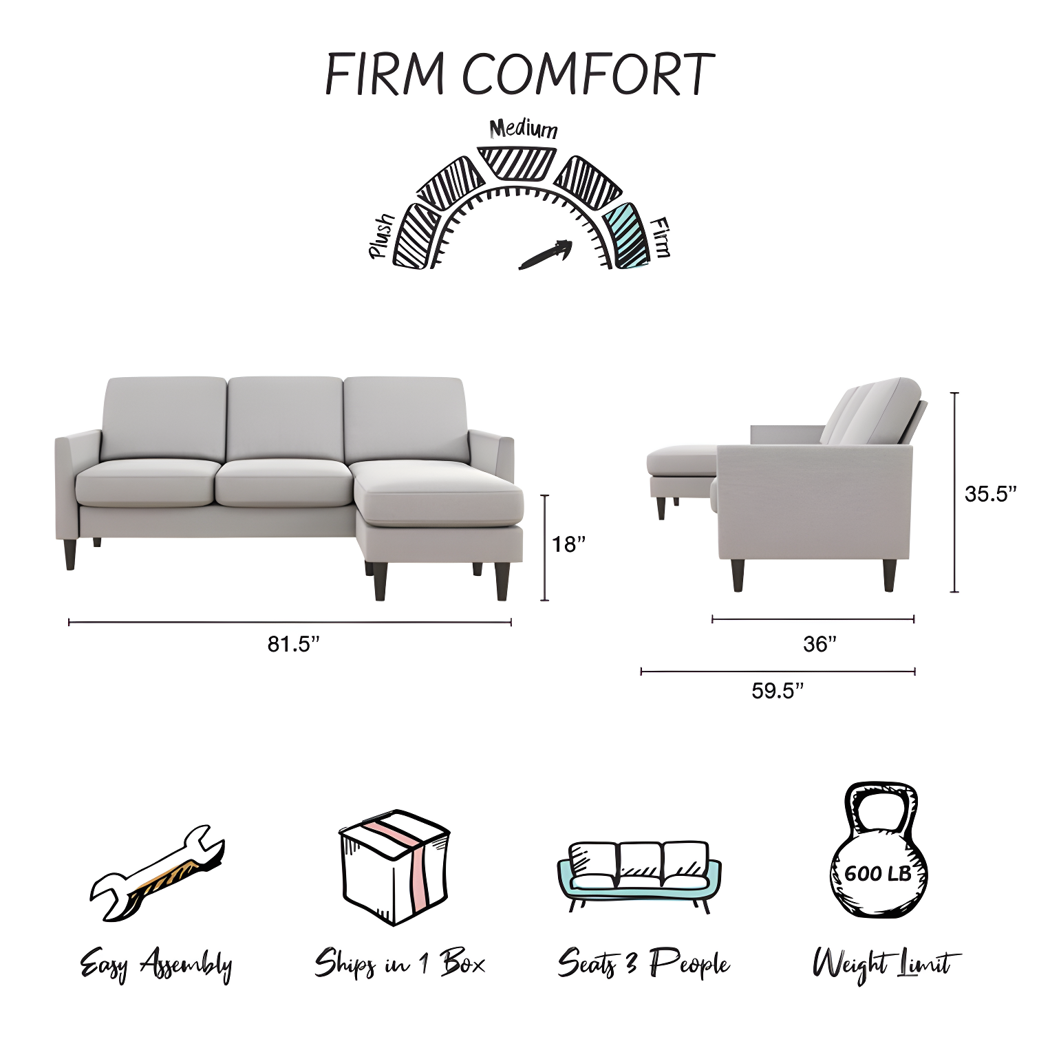 Winston 81.5" Wide Reversible Sofa & Chaise with Ottoman