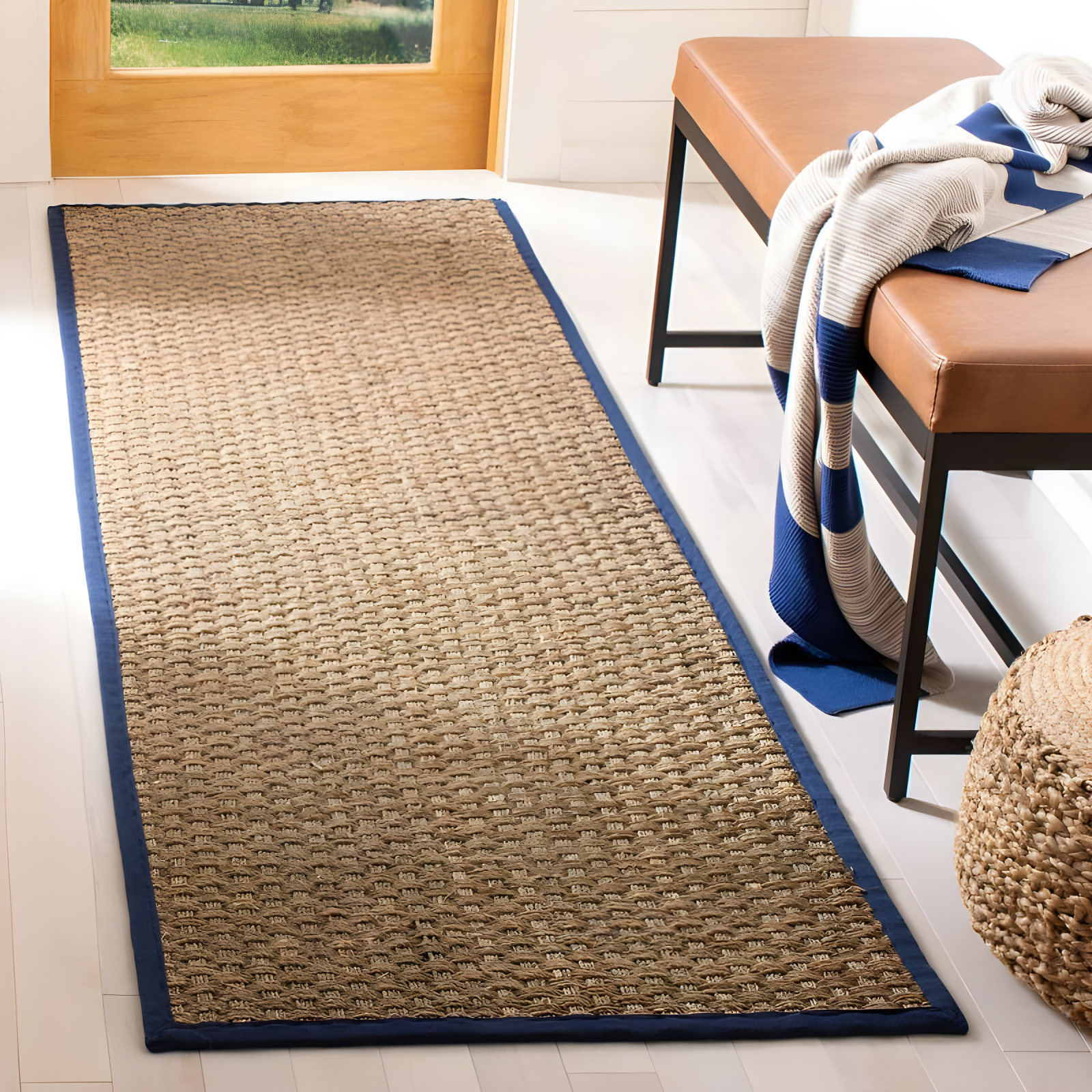 Natural Fiber NF114 Power Loomed Indoor Runner Rug - Natural/Blue - 2'6"x6' - Safavieh.