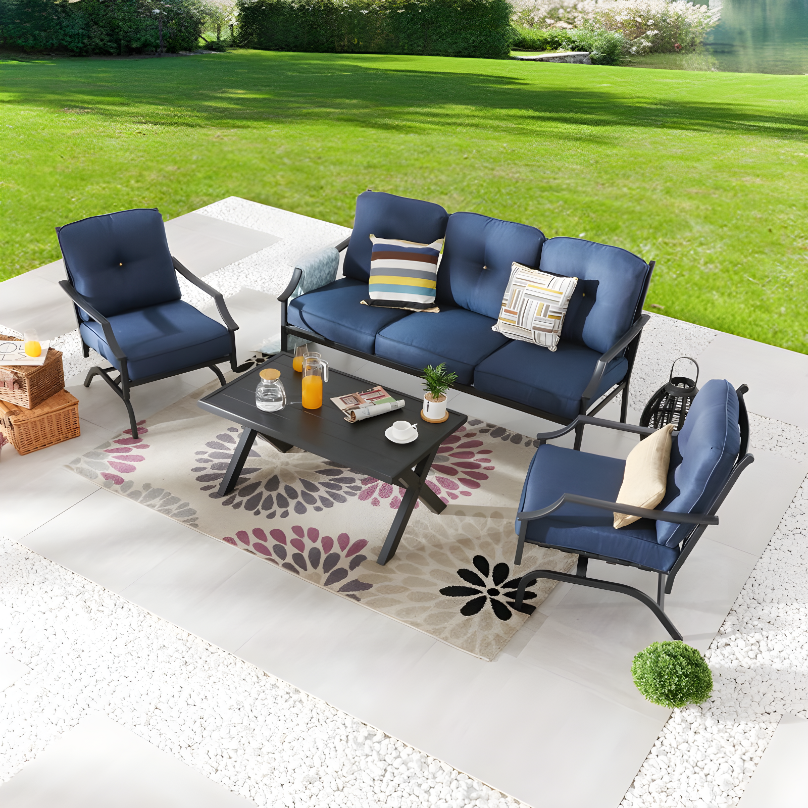 Metal 5 - Person Sofa Seating Group with Cushions