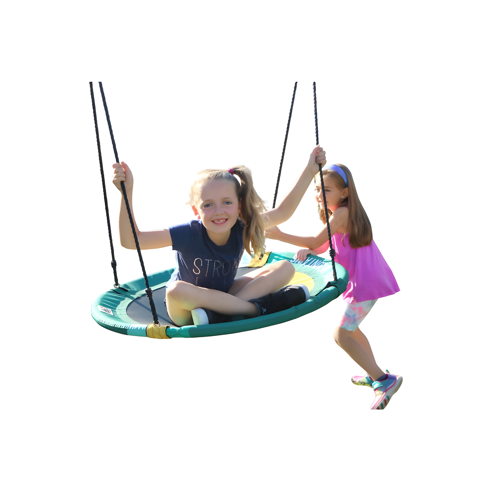 M&M Sales Enterprise Fabric Green Web / Saucer Swing Saucer Seat, Ropes, Spring Clips with Mounting Hangers and Chains
