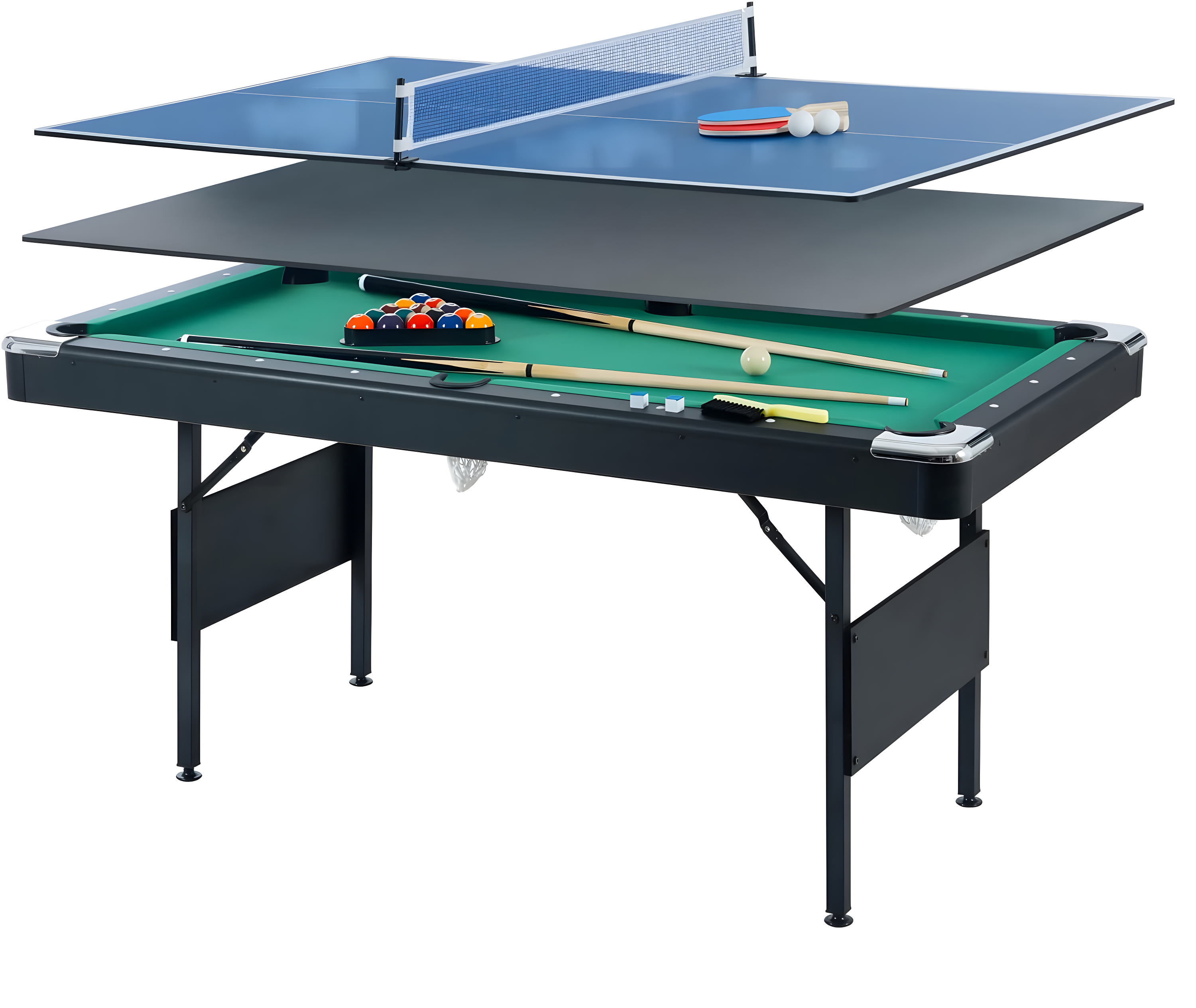 Holaki 3 in 1 Billiard Table, 65.75" Folding Pool Table with Ping Pong Table and Dining Top, Multi Game Table Includes Billiard Accessories and Tennis Paddles for Family Game Room, Basements