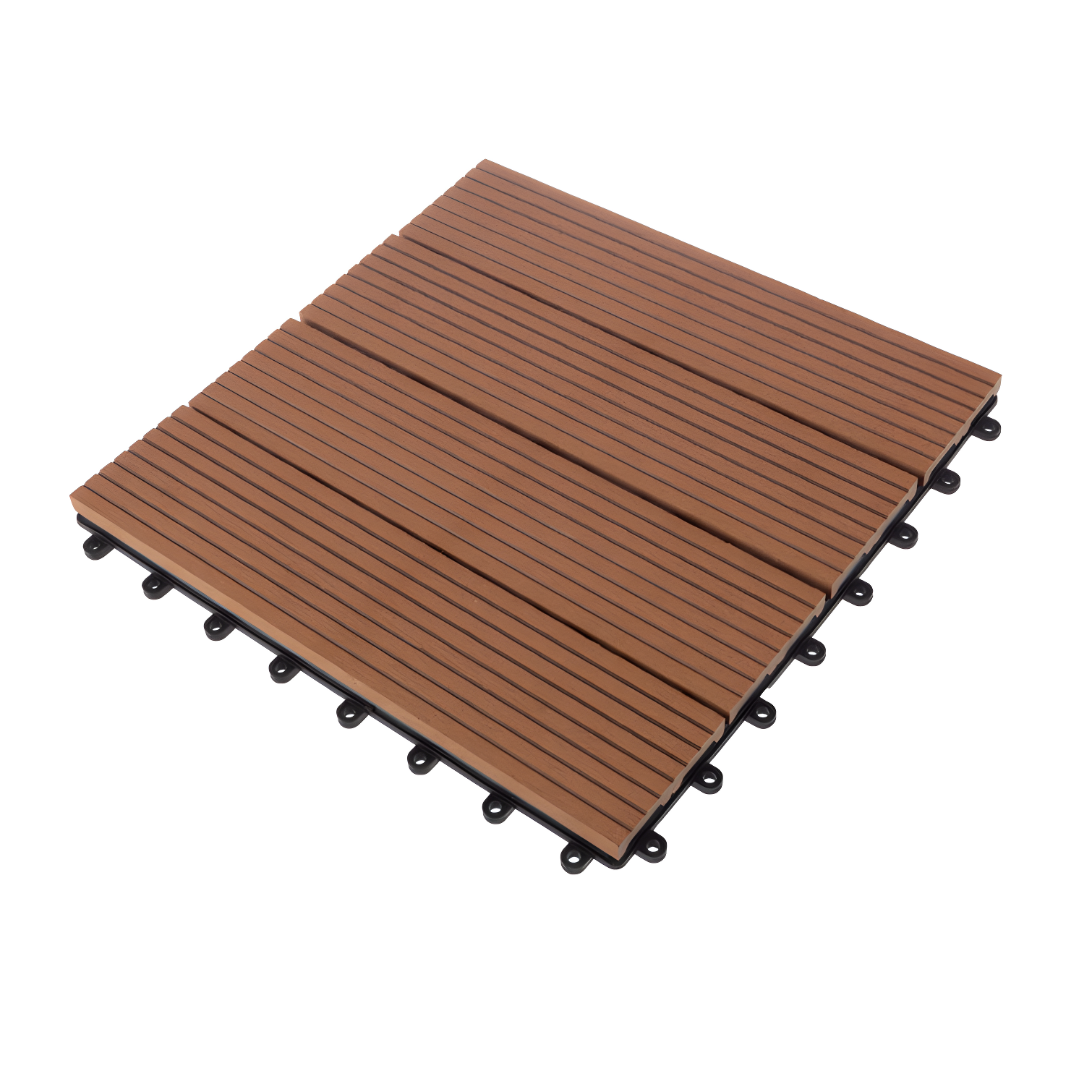 Deck Tiles - 6-Pack Wood Plastic Composite Interlocking Patio Tiles - 5.8SQFT Outdoor Flooring for Balcony, Porch, and Garage by Pure Garden