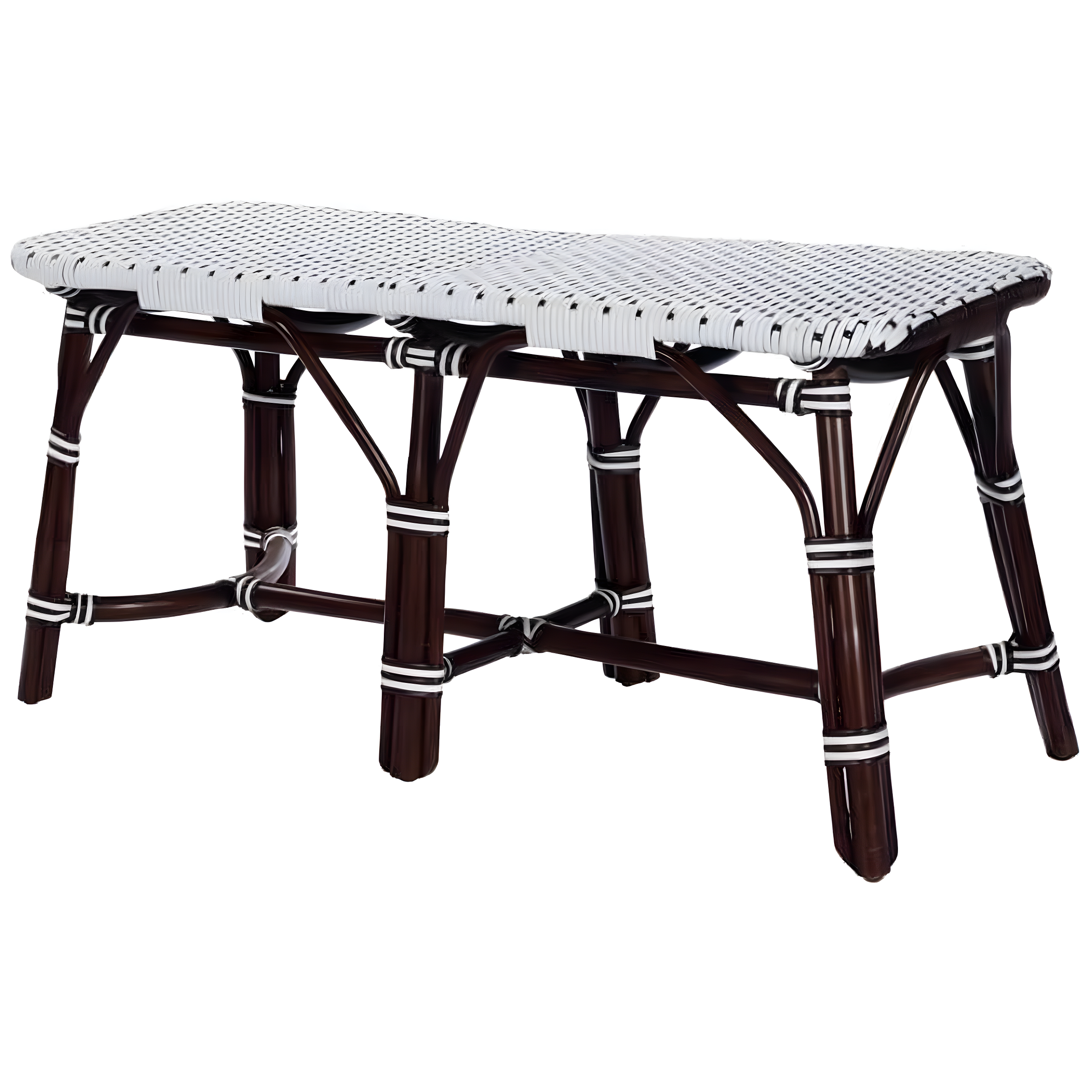 20.5 x 42.5 x 18 in. Dark Brown & White Rattan Bench