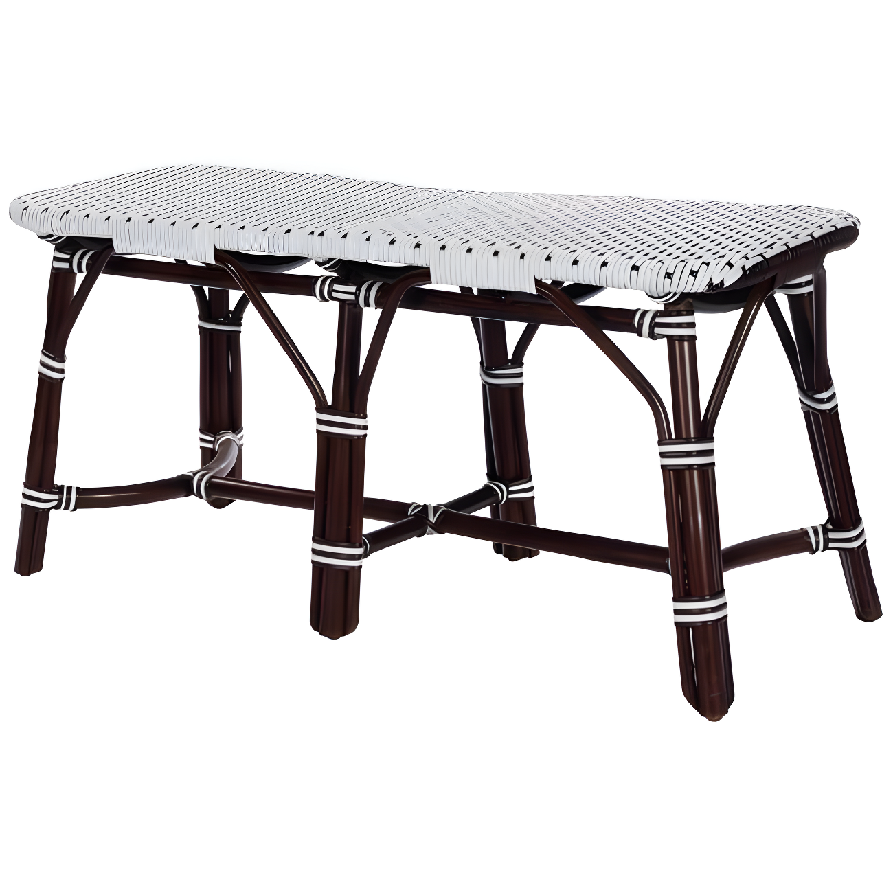20.5 x 42.5 x 18 in. Dark Brown & White Rattan Bench