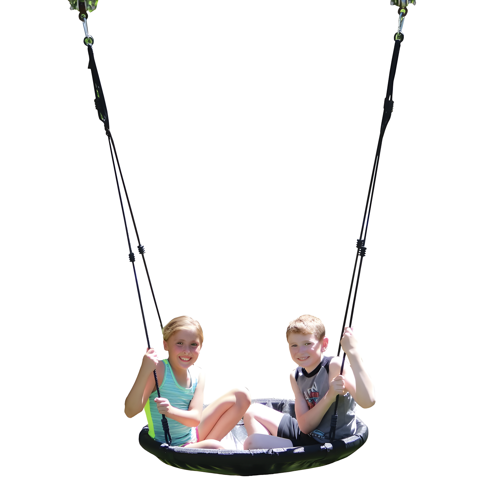 M&M Sales Enterprise M&M Sales Enterprise Adventure Fabric Black Disc Swing Saucer Seat, Ropes with Mounting Hangers and Chains