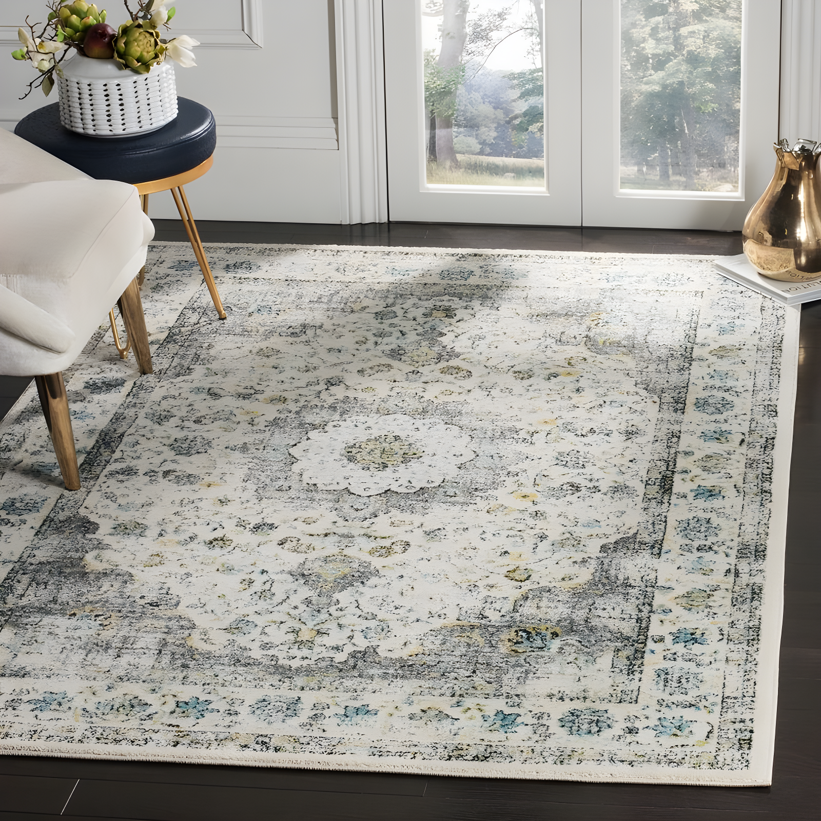 Evoke EVK220 Power Loomed Area Rug - Grey/Gold - 5'3"x7'6" - Safavieh.