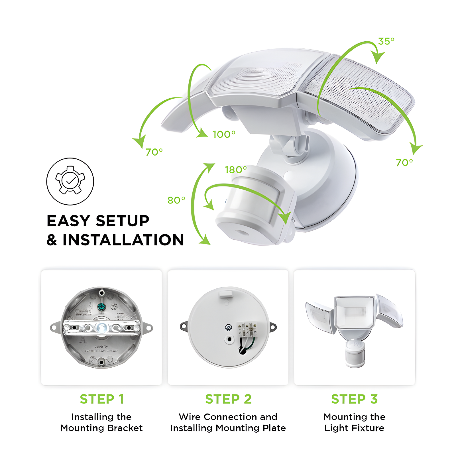 Smart 3 - Head LED Hardwired Dusk to Dawn Outdoor Security Flood Light with Motion Sensor