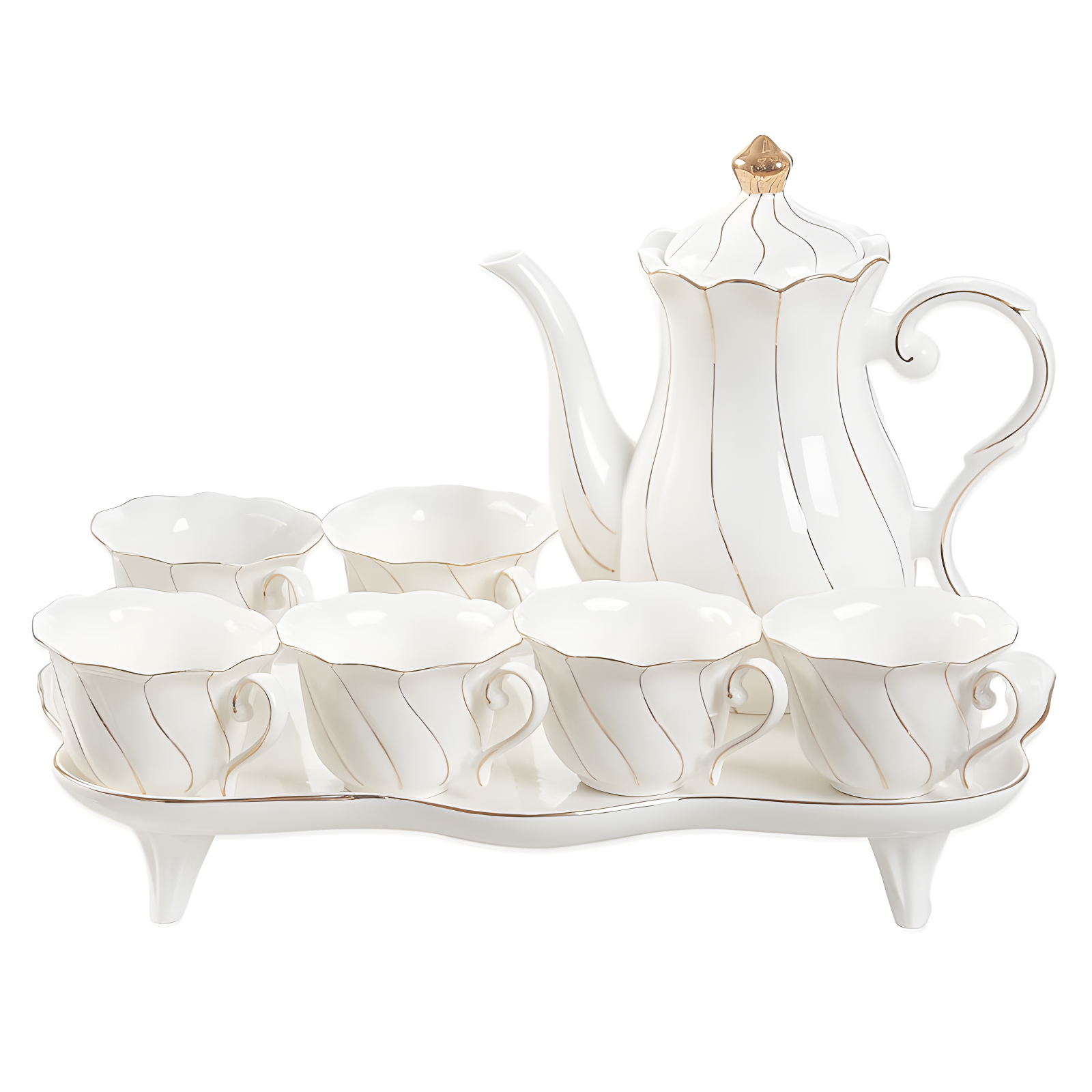 Red Barrel Studio® 14 Pcs Tea Set For 6 With Tea Tray & Spoons, Luxury British Style Tea/Coffee Cup Set With Golden Trim, Beautiful Porcelain Tea Set For Living Room Decor, Tea Party Set, Gift Package - White