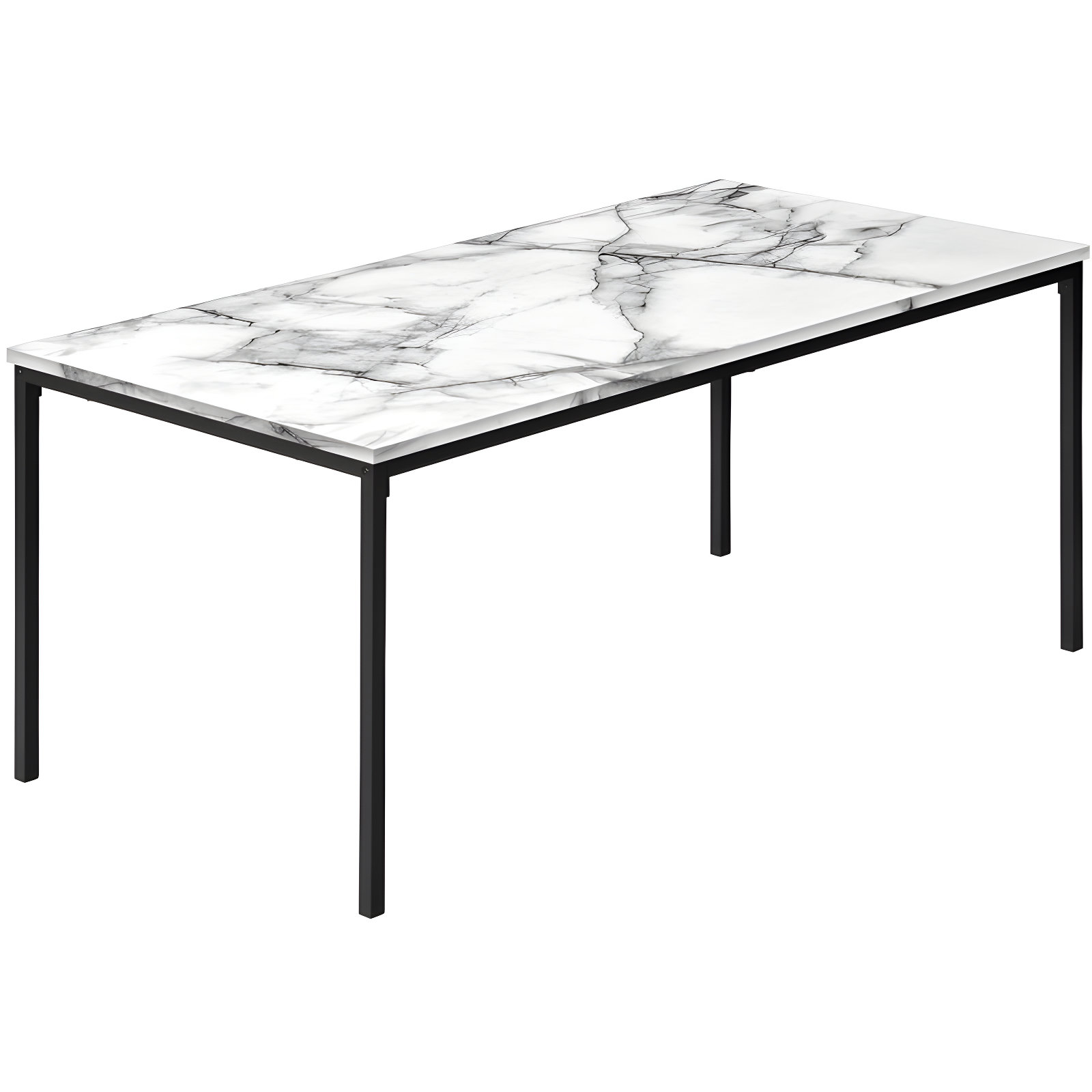 Monarch Specialties Table Set 3pcs Set Coffee End Black Metal White Marble Look Laminate Contemporary Modern