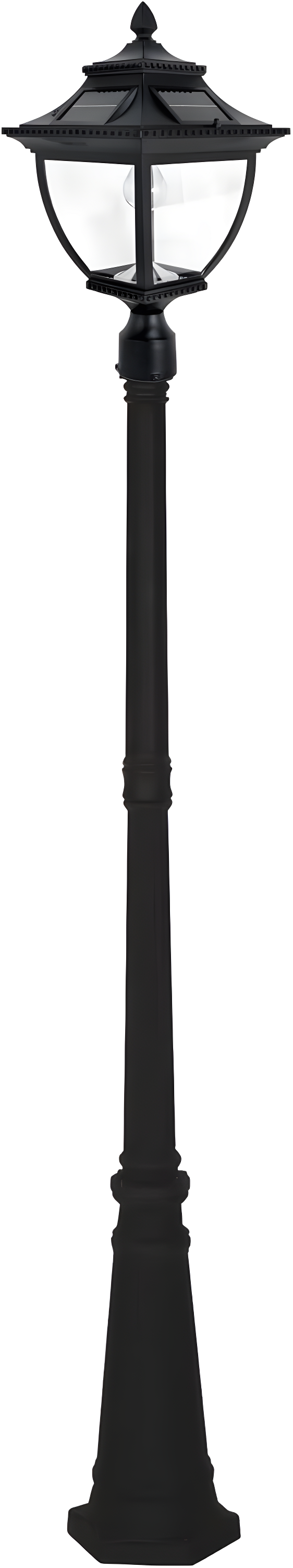 Gama Sonic Pagoda Solar Post Light for Outdoors, Asian-Style Design, Black Aluminum with Glass, Warm White Light 2700K 104B001 (Upgraded Battery and Panel)