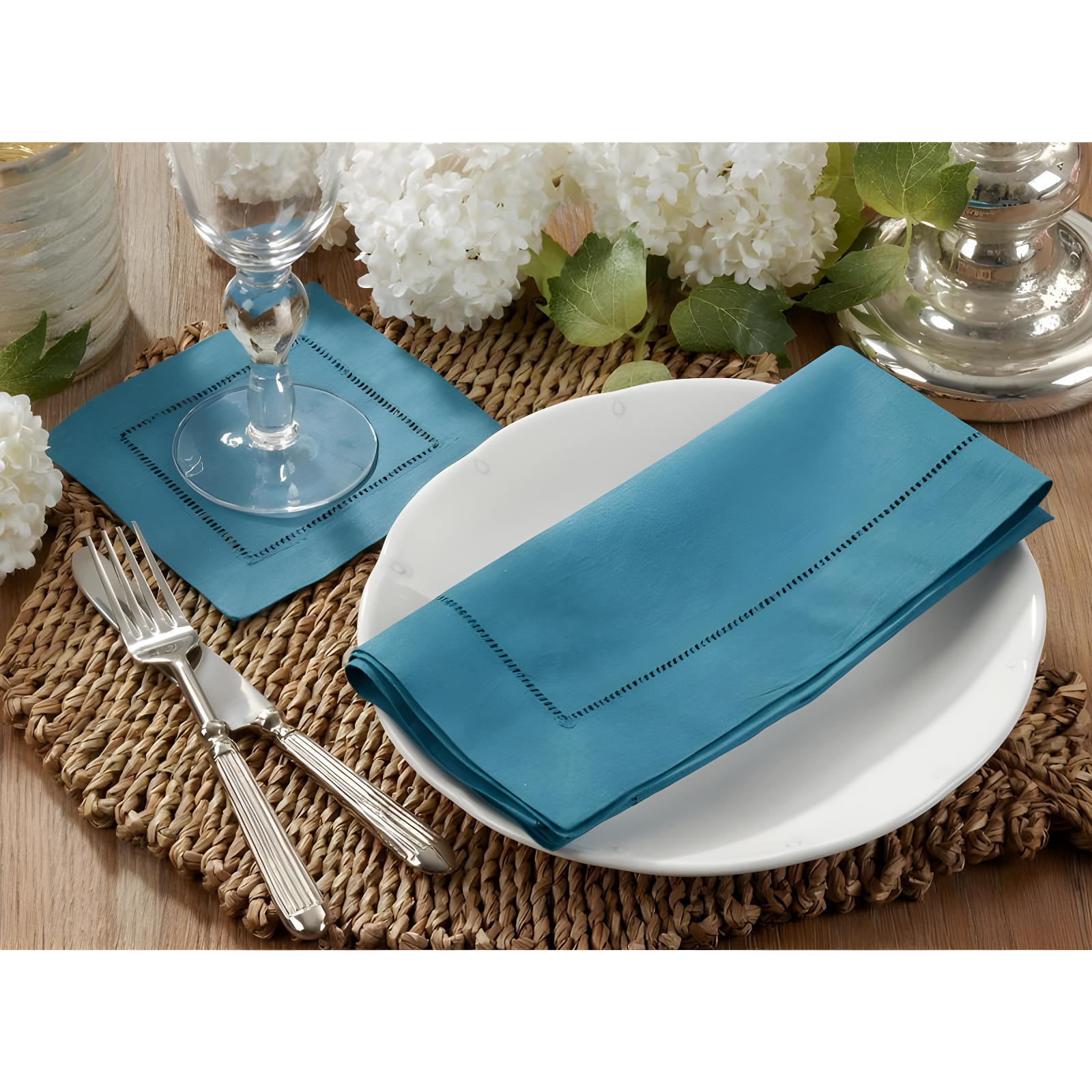 Saro Lifestyle Hemstitched Dinner Napkin (Set of 4), 20"x20", Indigo
