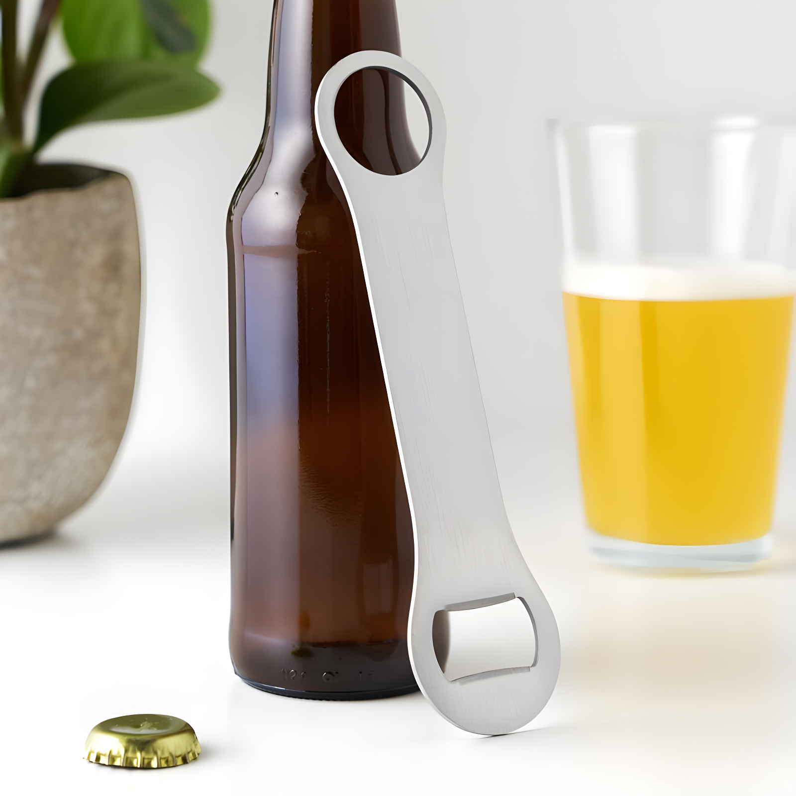 True TrueBlade Bottle Opener, Stainless Steel Beer Bottle Opener, Flat Design with Long Handle, 7.25 Inches, Set of 1
