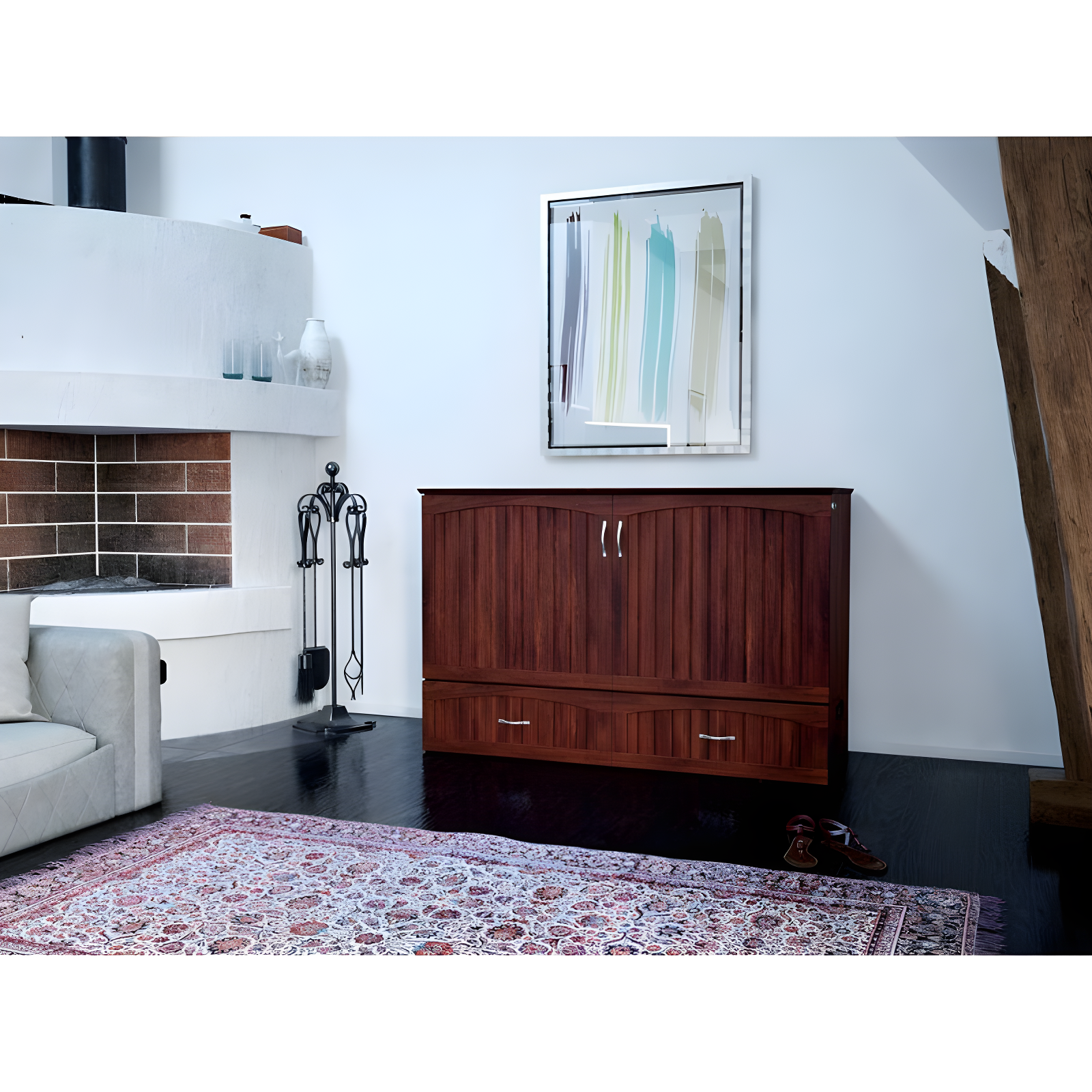 Queen Southampton Murphy Bed Chest with USB Turbo Charger Walnut - AFI: Space-Saving, Hardwood Frame, No Box Spring Needed