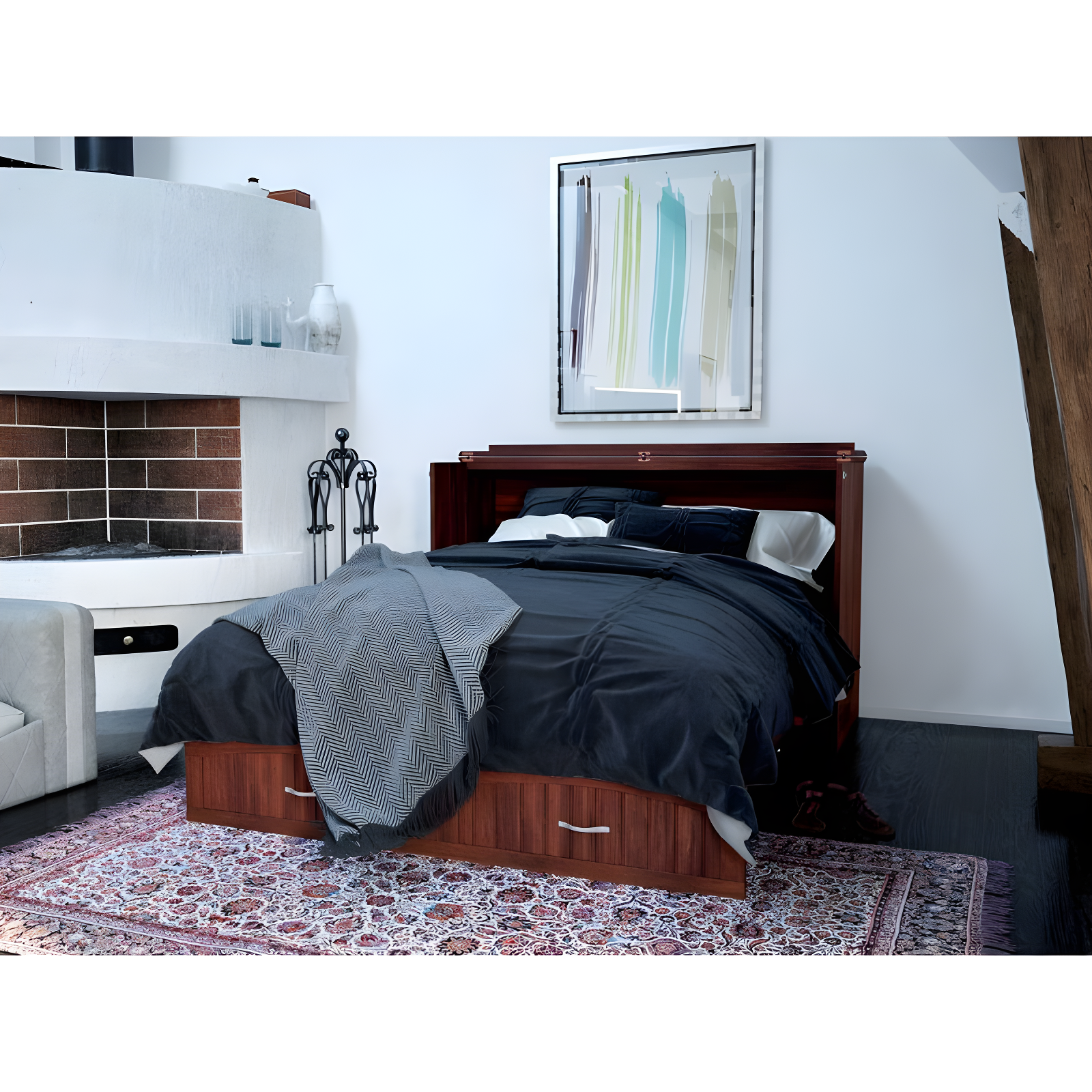Queen Southampton Murphy Bed Chest with USB Turbo Charger Walnut - AFI: Space-Saving, Hardwood Frame, No Box Spring Needed