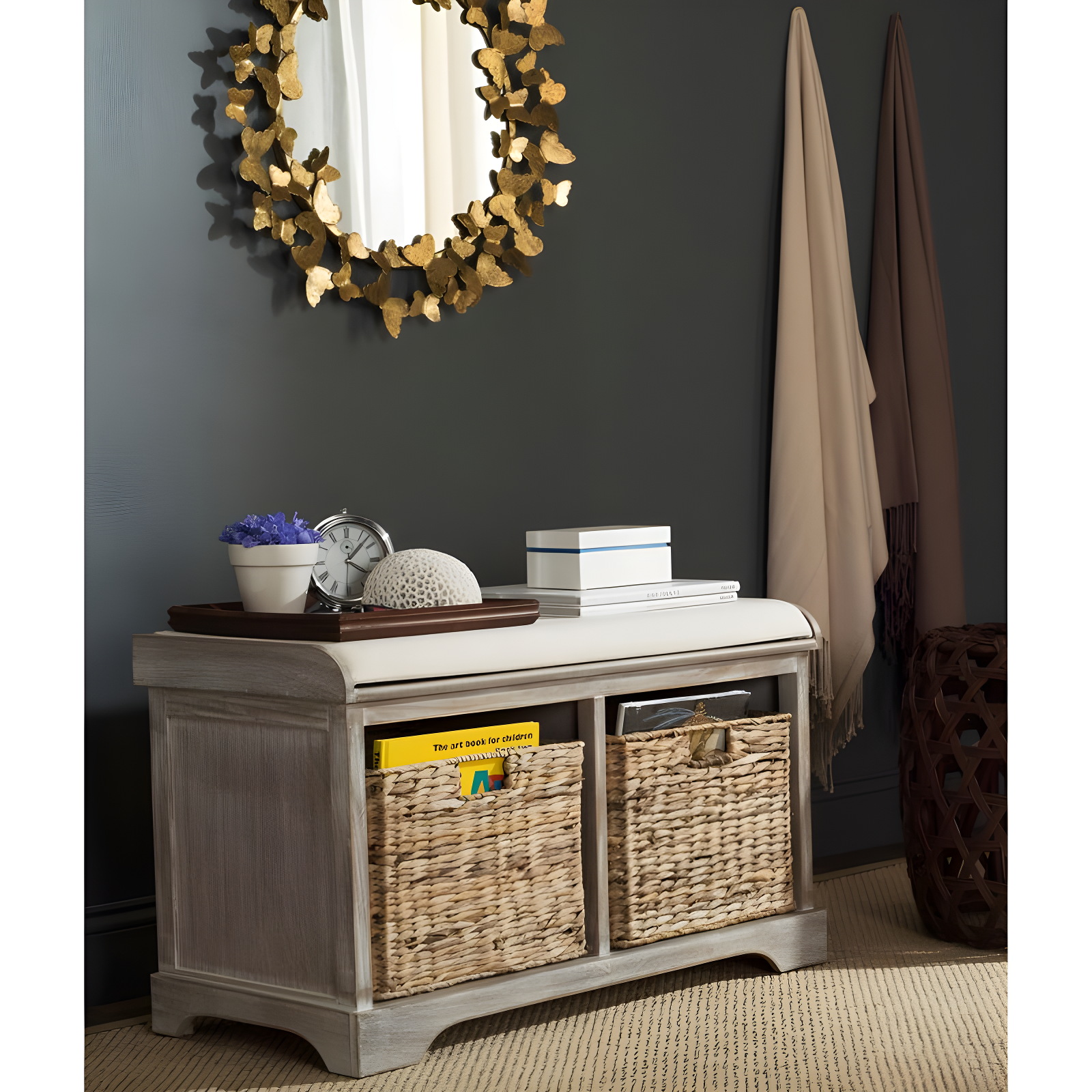 Freddy Wicker Storage Bench - AMH5736 - White Wash - Safavieh
