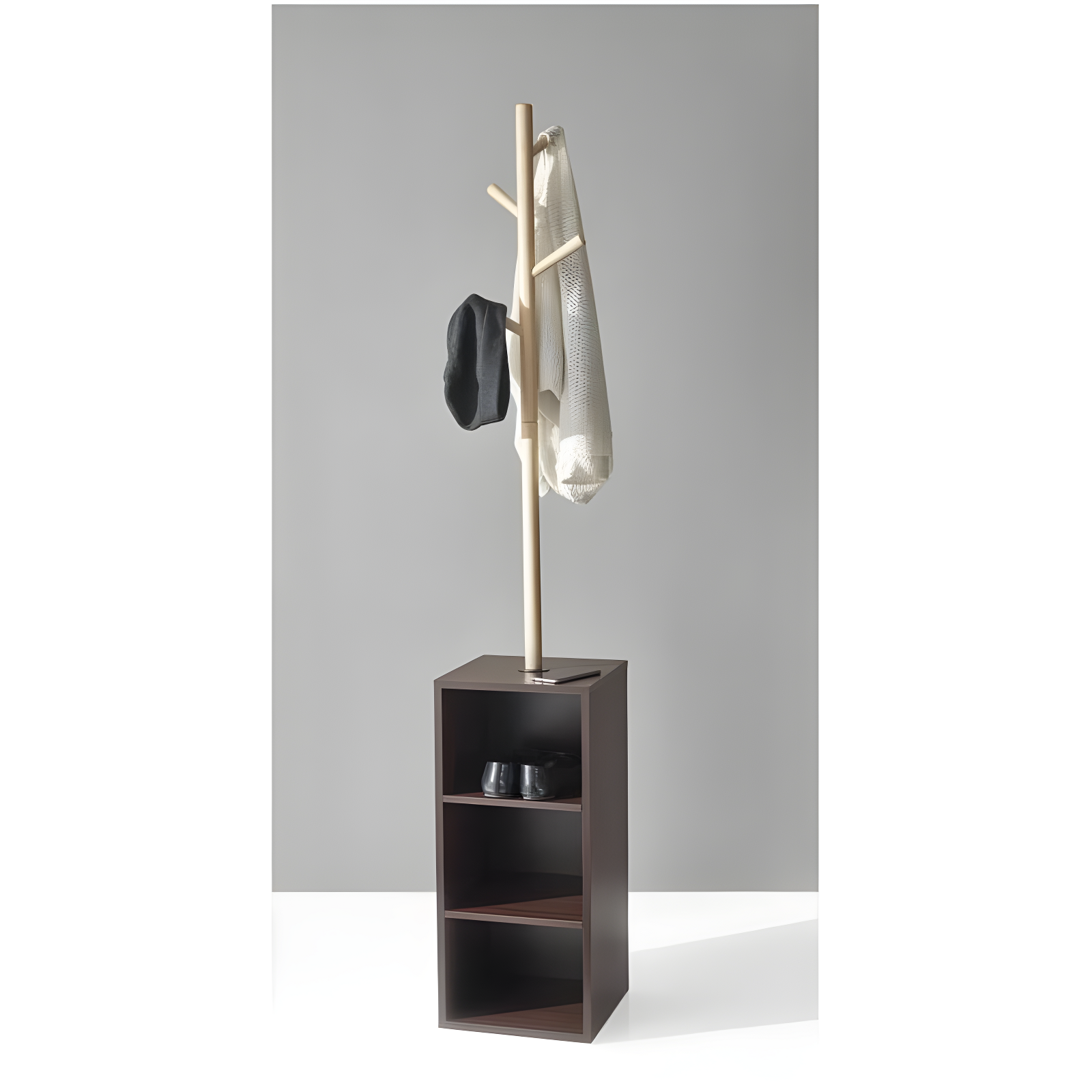 Hutch Storage Coat Rack Walnut - Adesso: Wood Frame, 4 Hooks, Spot Clean, Freestanding Design