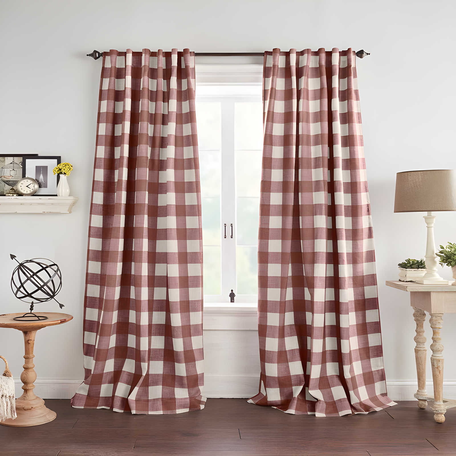 Grainger Buffalo Check Lined Room Darkening Single Window Curtain Panel - 52" x 84" - Red - Elrene Home Fashions