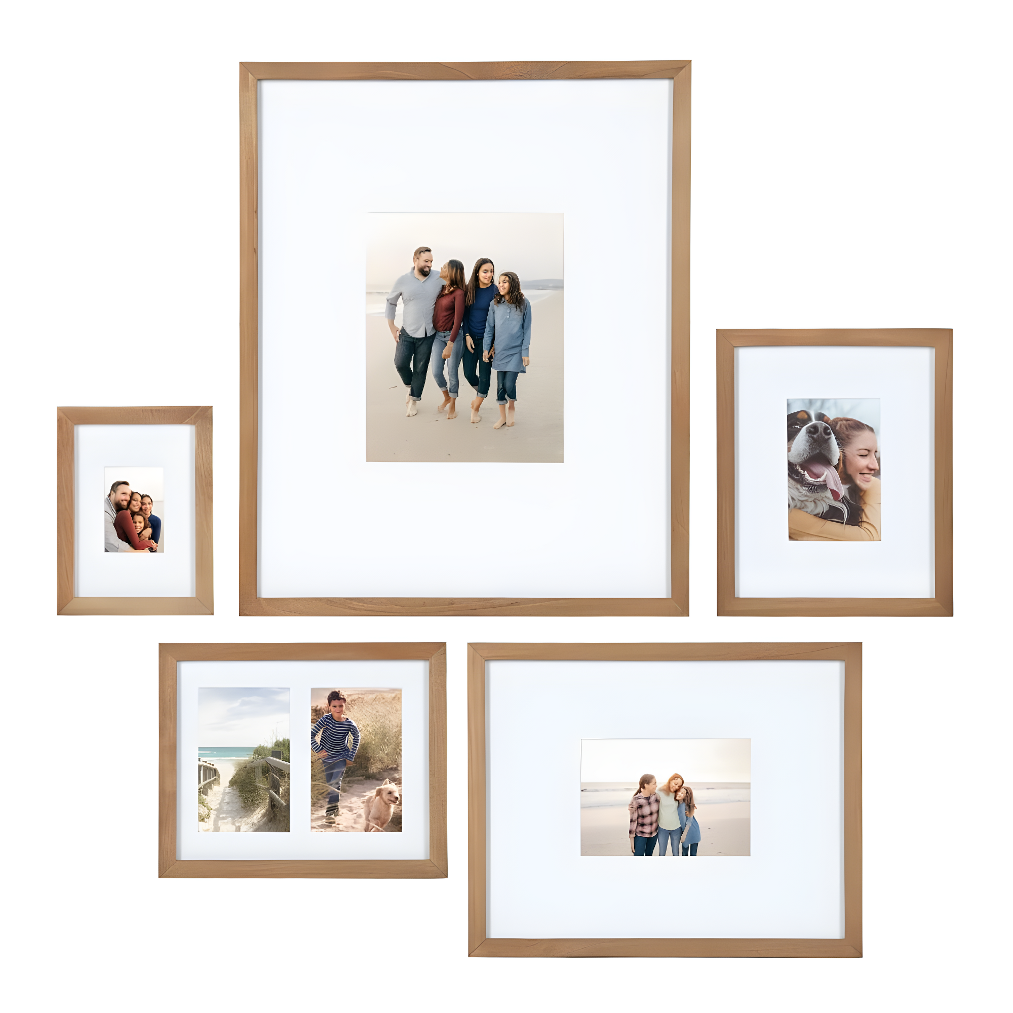 Kate and Laurel Gallery Transitional Frame Set, Set of 5, Rustic Brown, Sophisticated Picture Frame Collage With Multiple Sizes Included