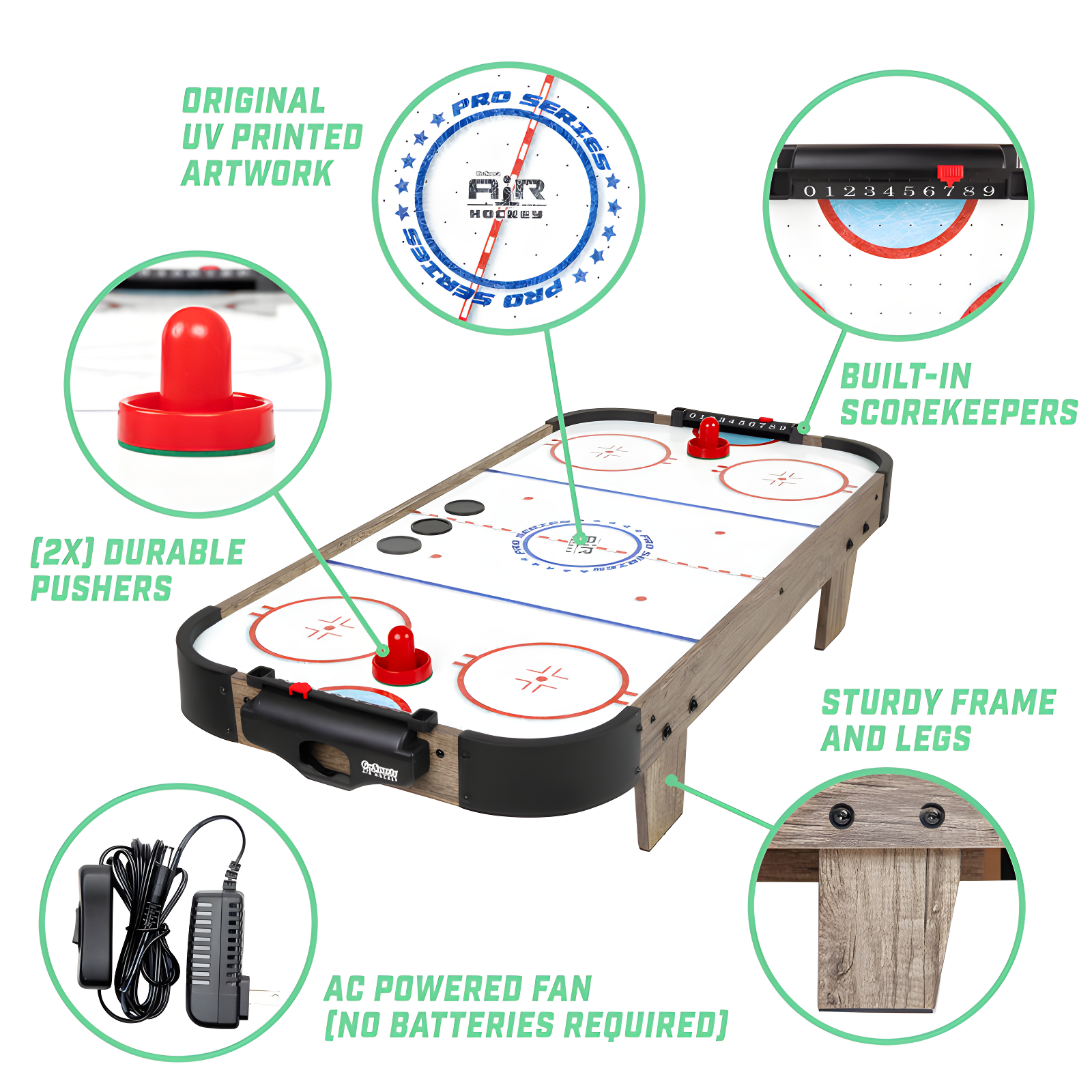 GoSports 40 Inch Table Top Air Hockey Game for Kids - Oak