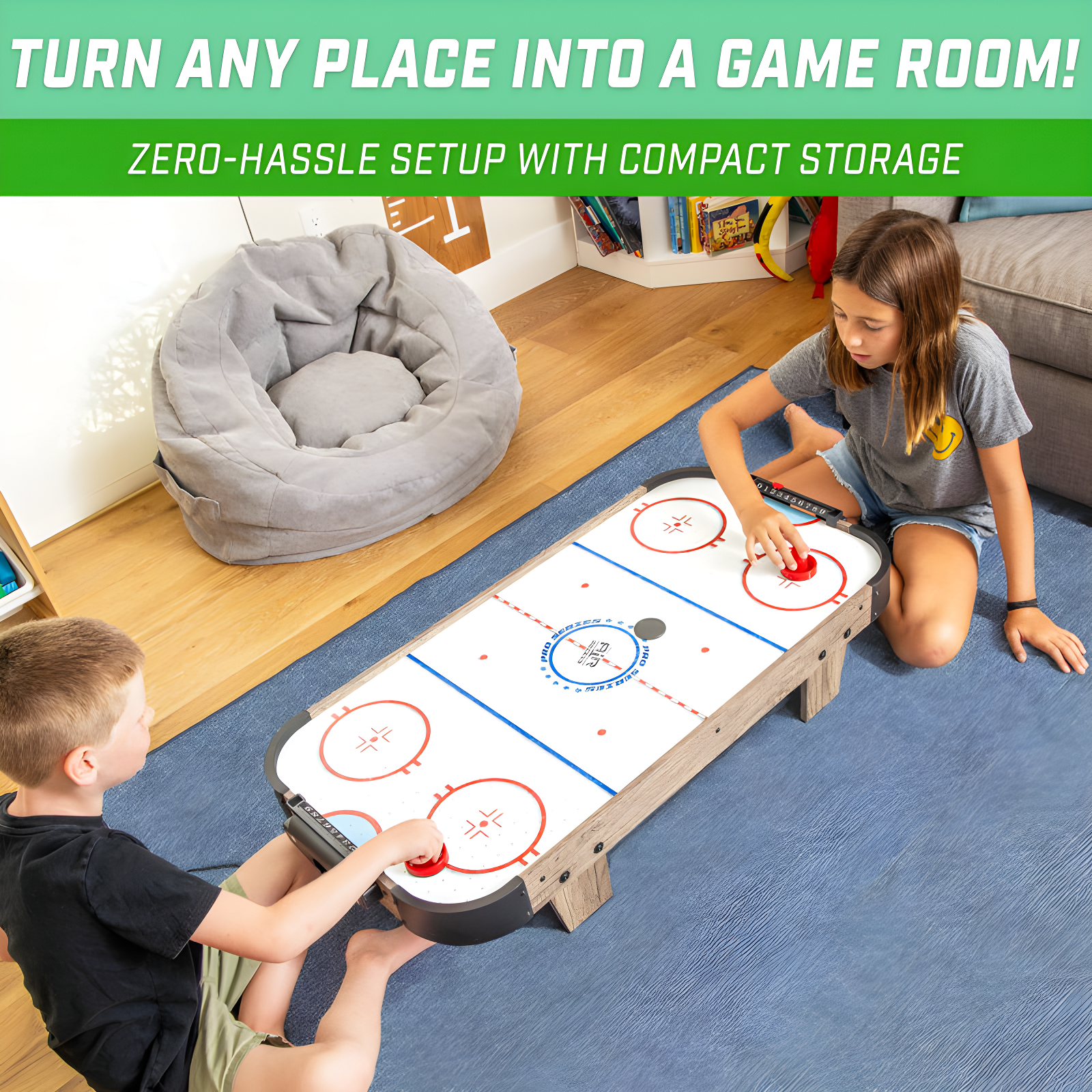 GoSports 40 Inch Table Top Air Hockey Game for Kids - Oak