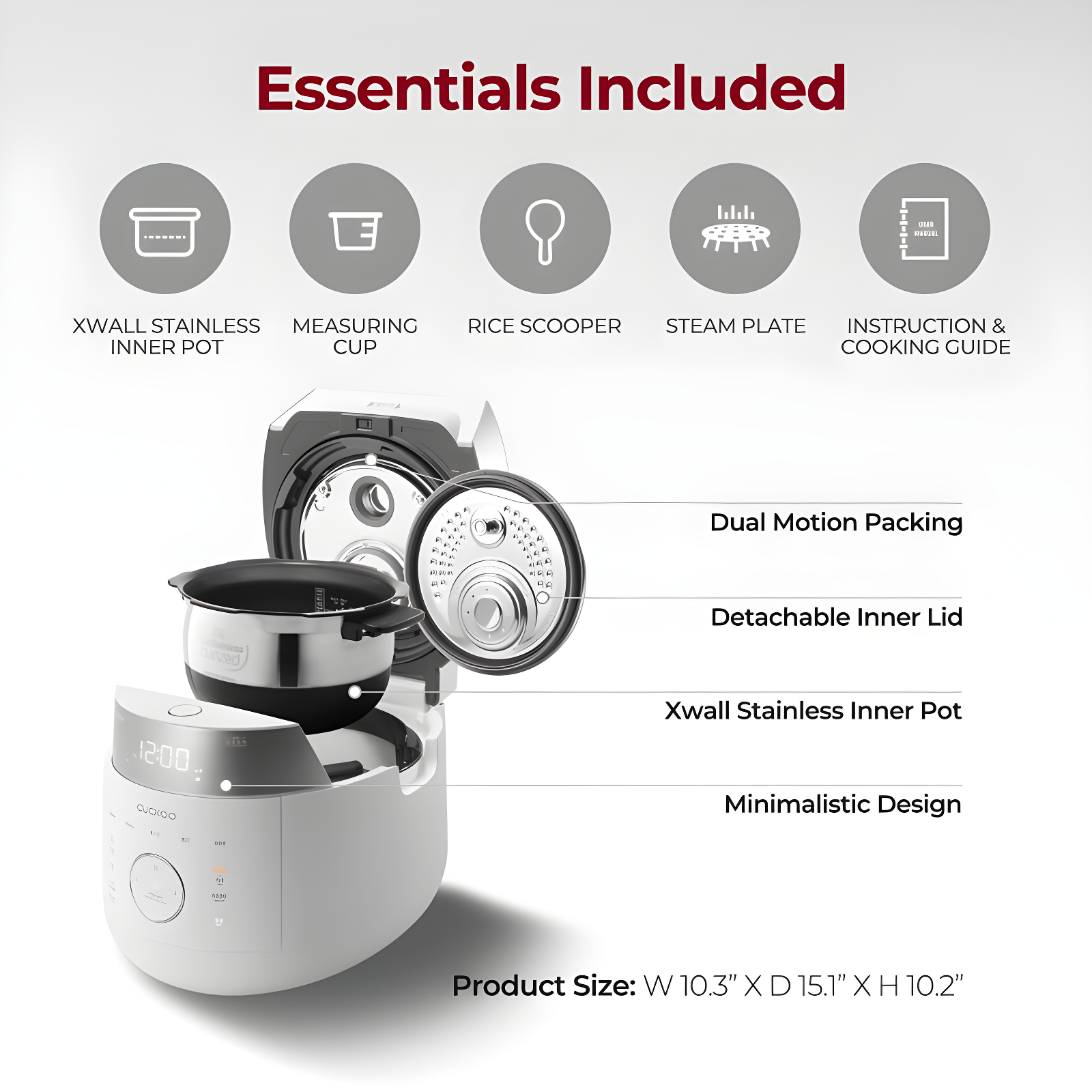 CUCKOO CRP-LHTR1009FW 10-Cup (Uncooked) / 20-Cup (Cooked) Induction Heating Twin Pressure Rice Cooker with Nonstick Inner Pot, 16 Menu Modes, 3 Voice Guide, Auto Clean (White)