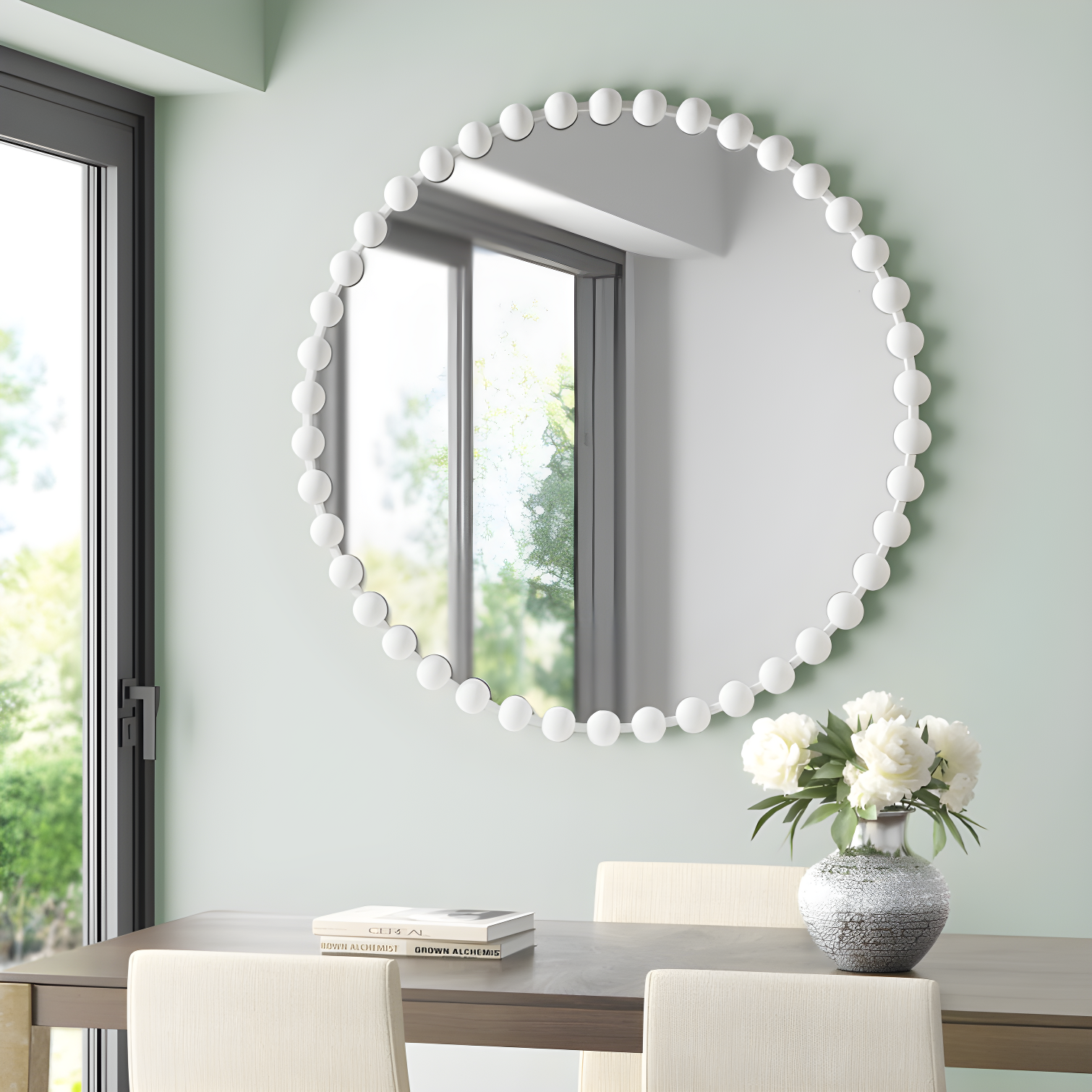 Marlowe Beaded Round Metal Wall Mirror