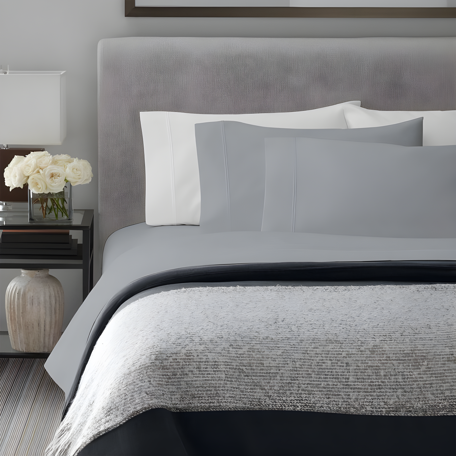 King 1000 Thread Count Cotton Solid Sheet Set Silver - Aireolux