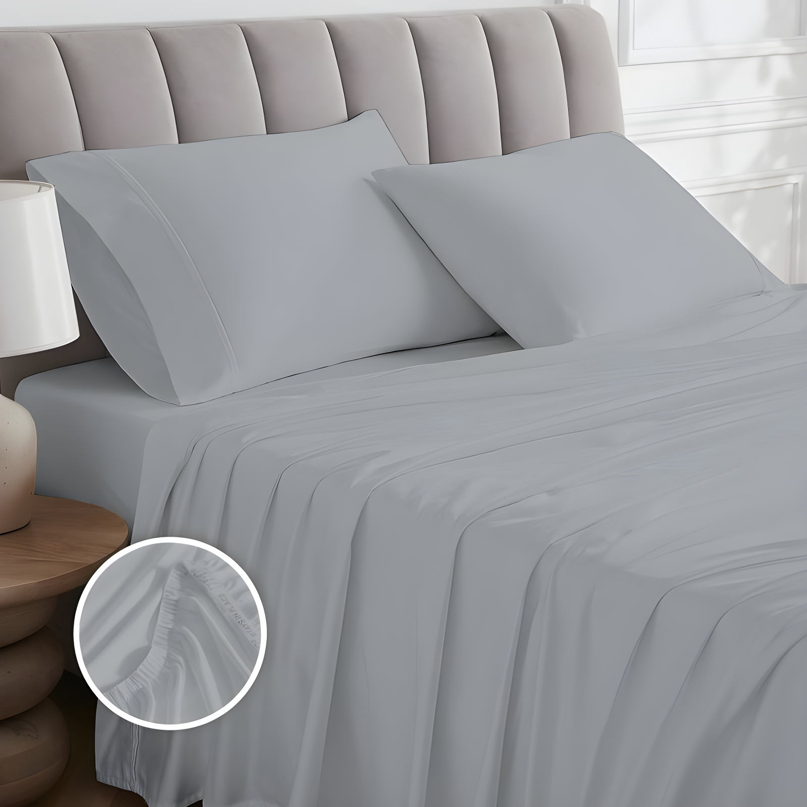 King 1000 Thread Count Cotton Solid Sheet Set Silver - Aireolux