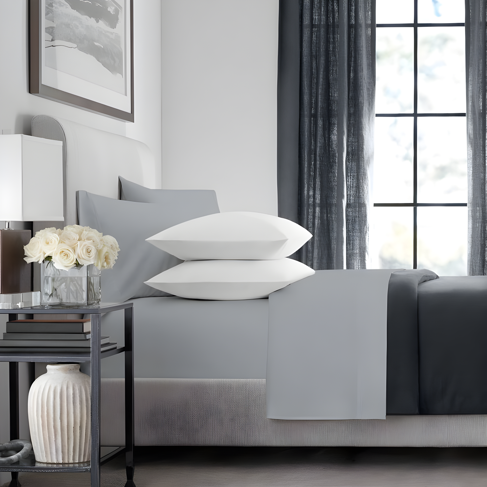 King 1000 Thread Count Cotton Solid Sheet Set Silver - Aireolux