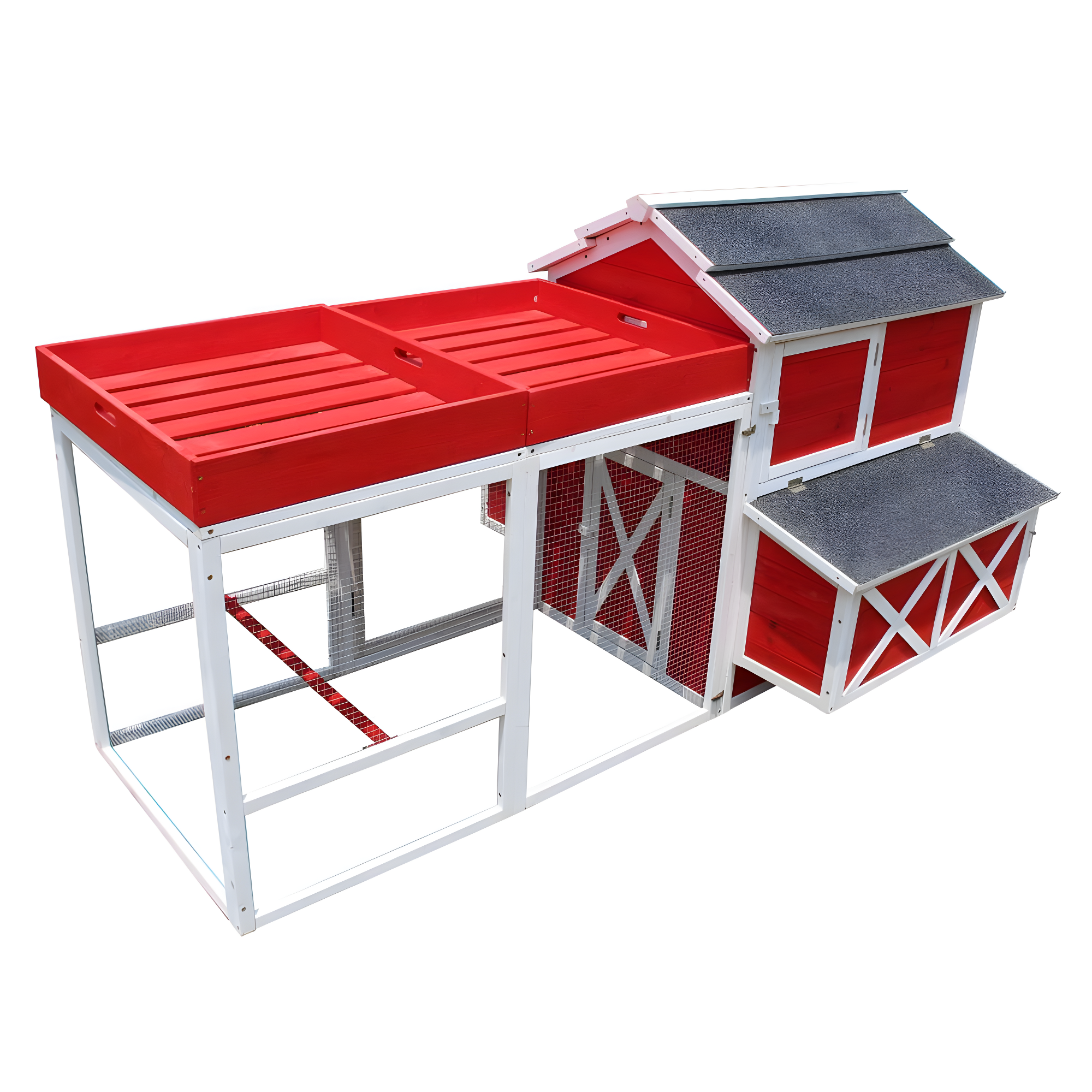 Barn Chicken Coop with Roof Top Planter, Red