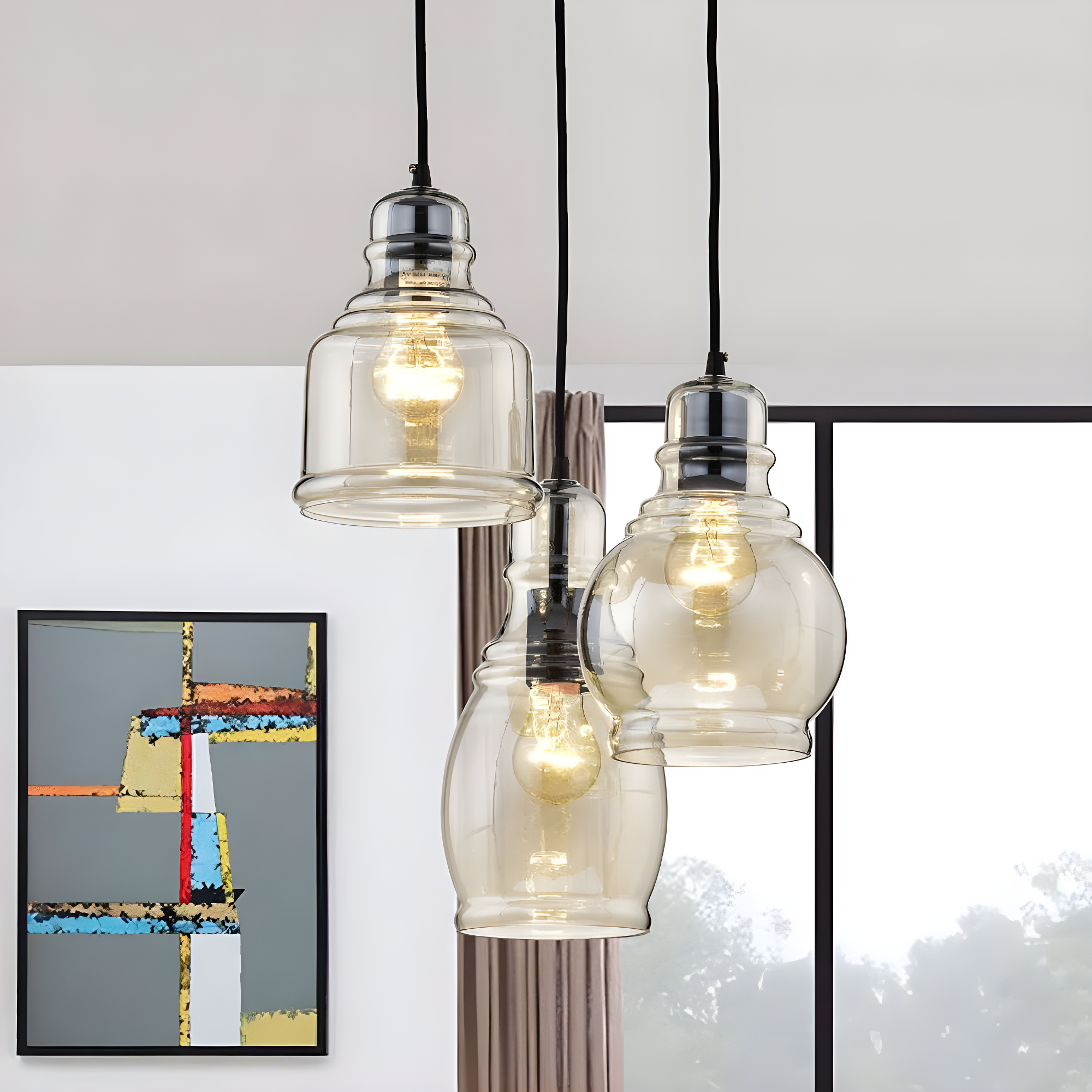 The Lighting Store Mariana Antique Black Cognac Glass 3-light Cluster Pendant Chandelier