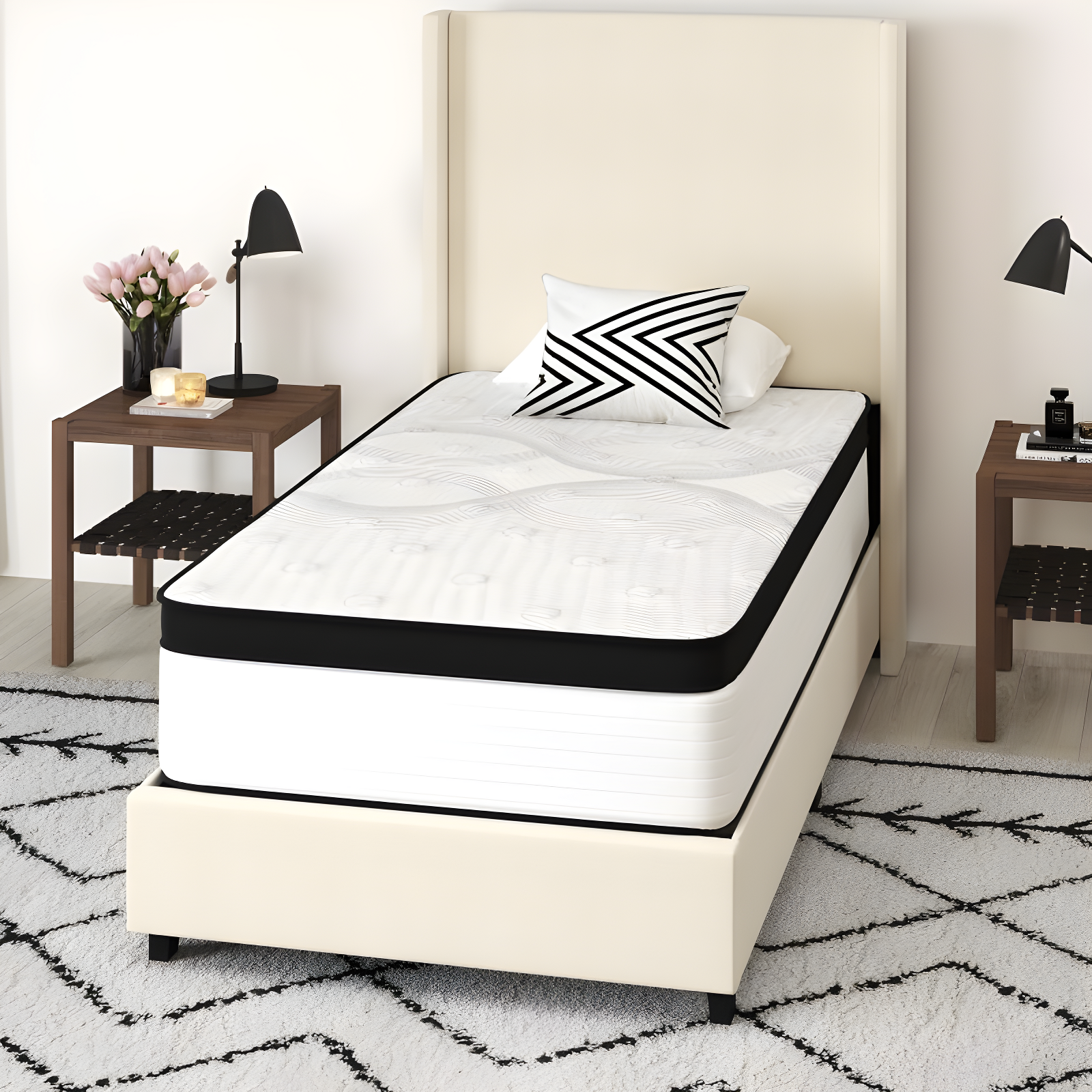 Merrick Lane 12 Inch Extra Firm Twin Hybrid Pocket Spring & CertiPUR-US Certified Foam Mattress in a Box