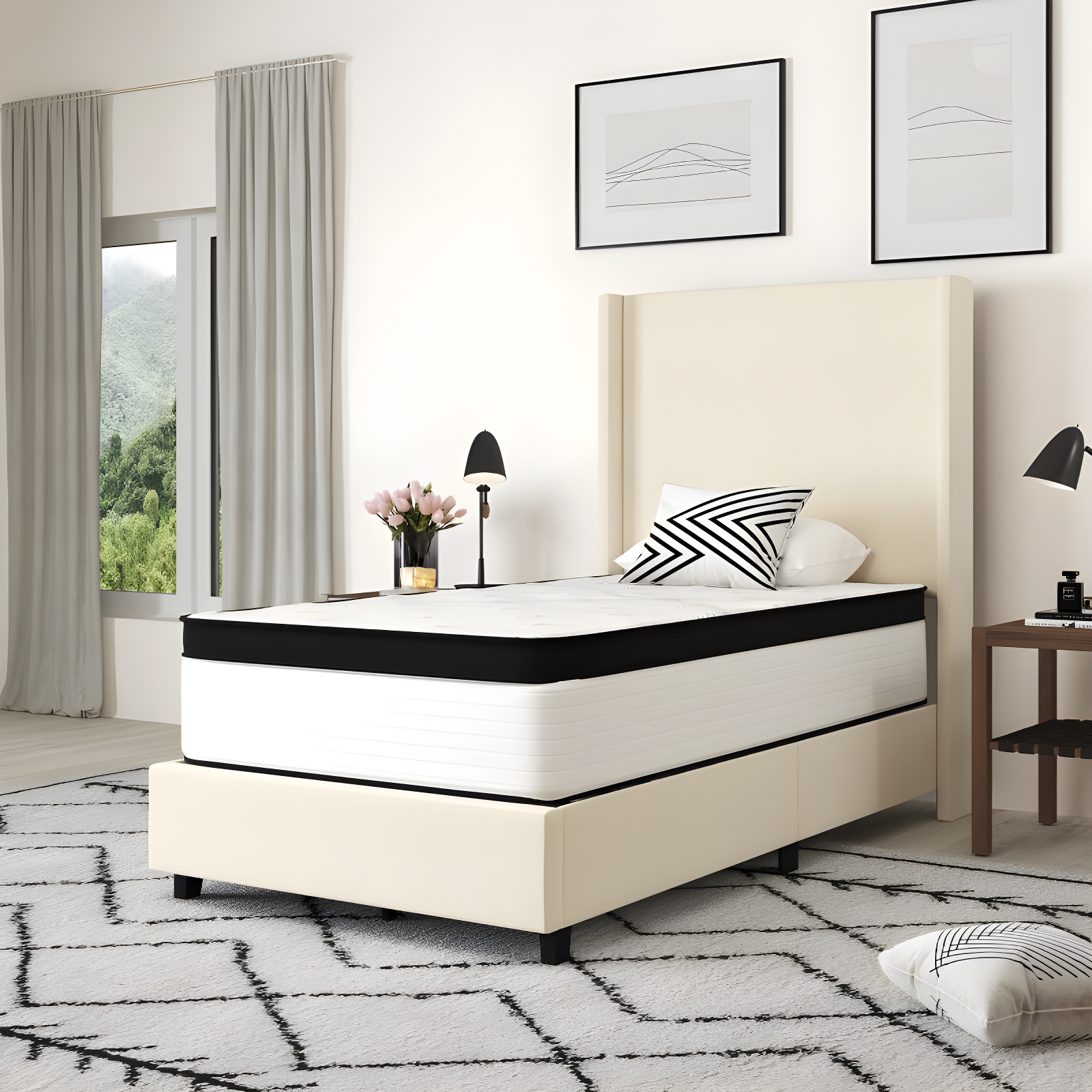 Merrick Lane 12 Inch Extra Firm Twin Hybrid Pocket Spring & CertiPUR-US Certified Foam Mattress in a Box