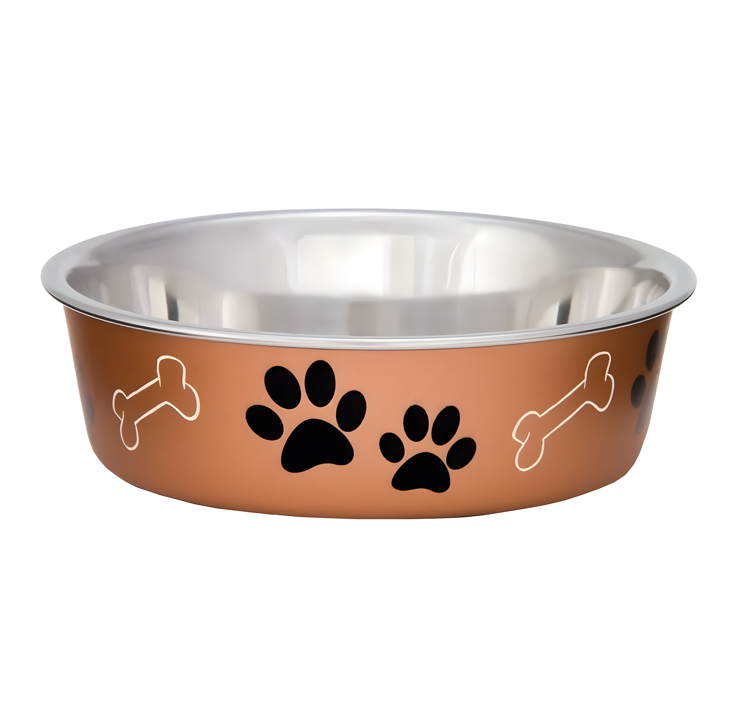 Stainless Steel Dog Dish Fun Print Feeding Bowls Non Slip Rubber Base (Medium - Copper)