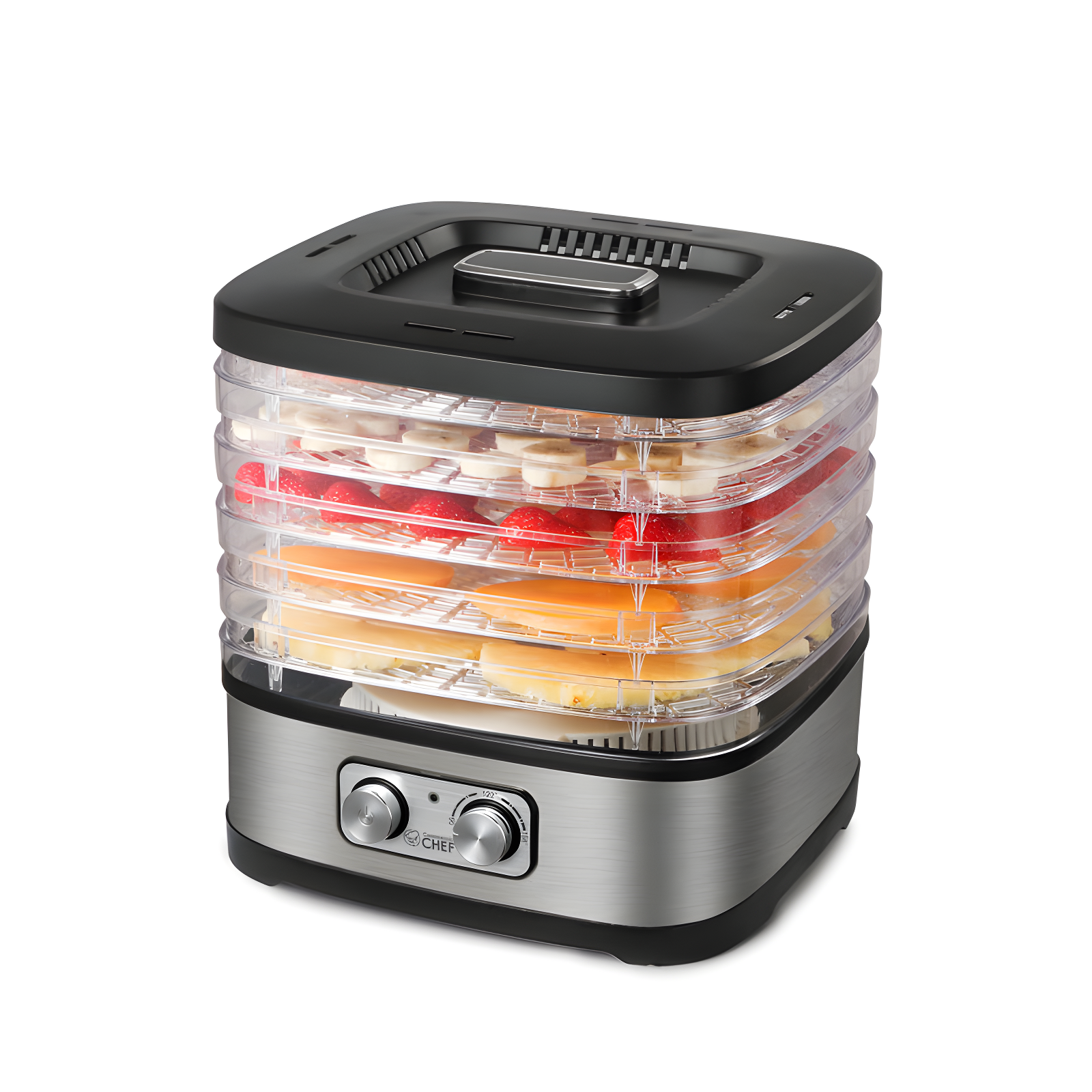 COMMERCIAL CHEF Food Dehydrator with 5 Adjustable Height Trays, Stainless Steel