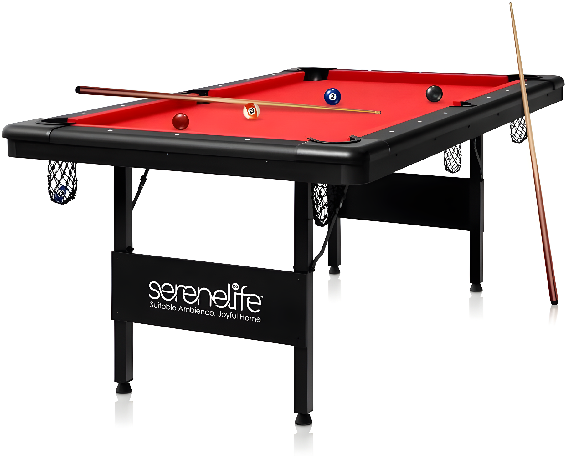SereneLife 6 Ft Red Portable Pool Table with Accessories