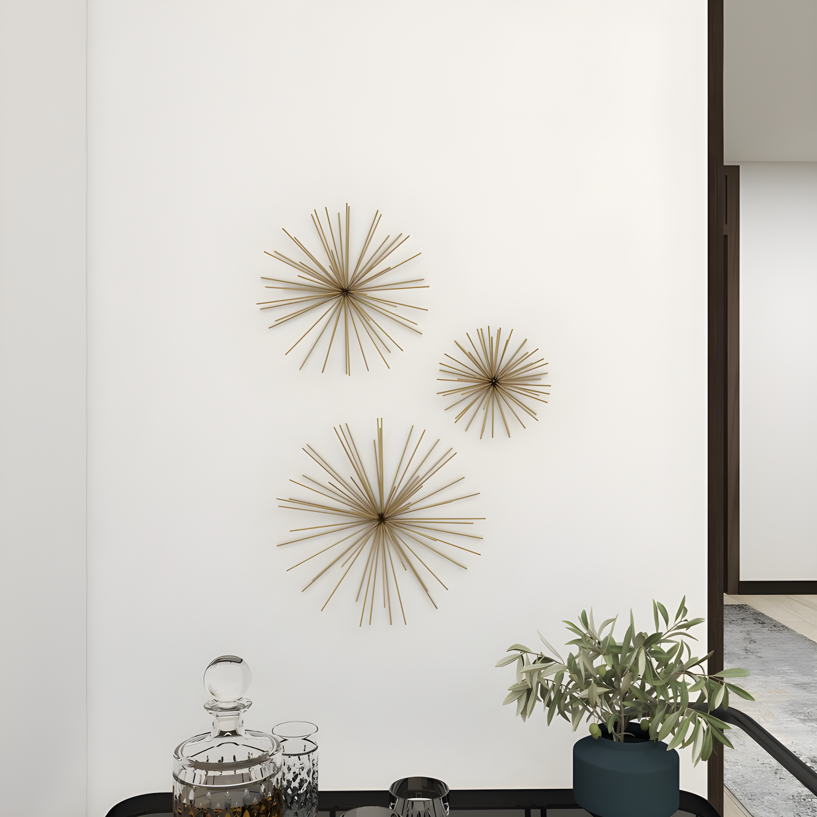 Metal 3D Long Spike Starburst Home Wall Decor Set
