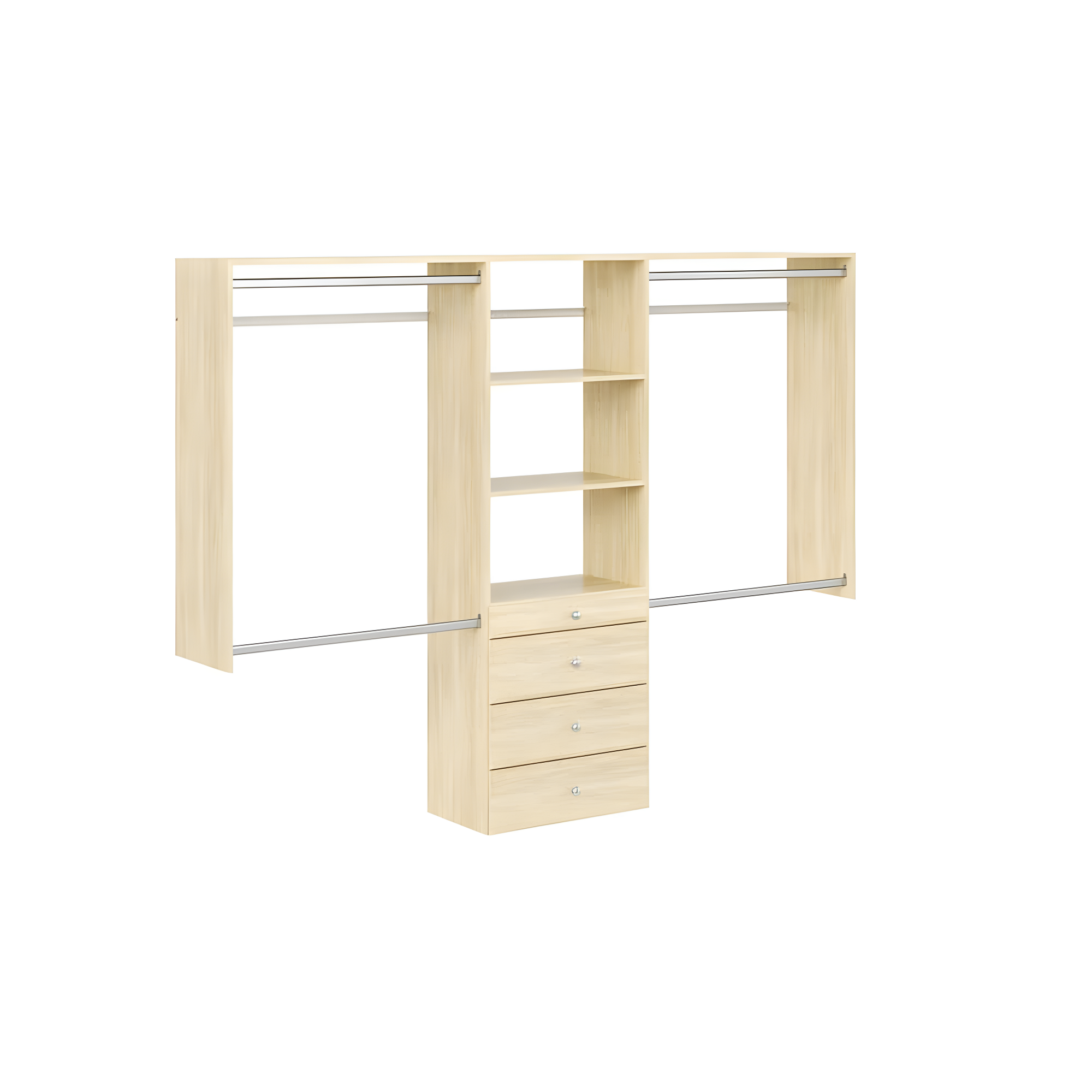 Easy Track Wood Laminate Deluxe Closet Organizer with Shelves and Drawers, Honey Blonde